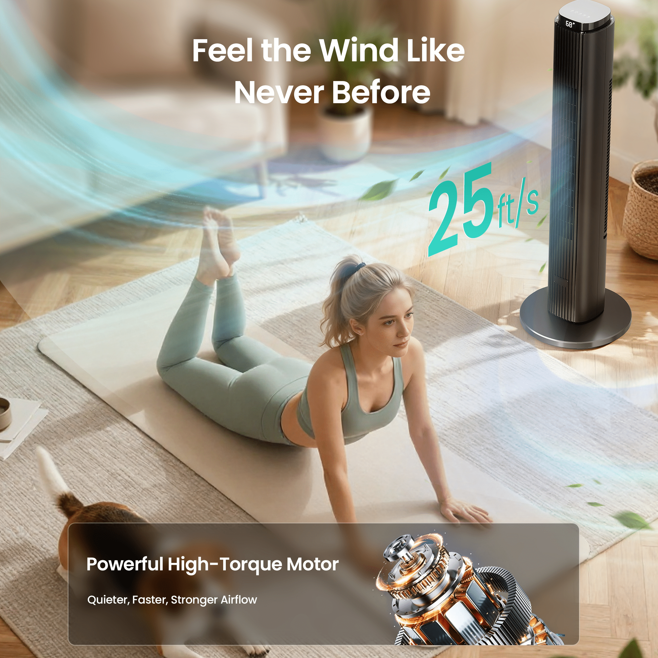 KissAir 37 in Tower Fan with Remote, 6 Speeds, 90 Degree Oscillation, Quiet Bladeless Cooling for Home and Office (Black, 37 in) 28axd