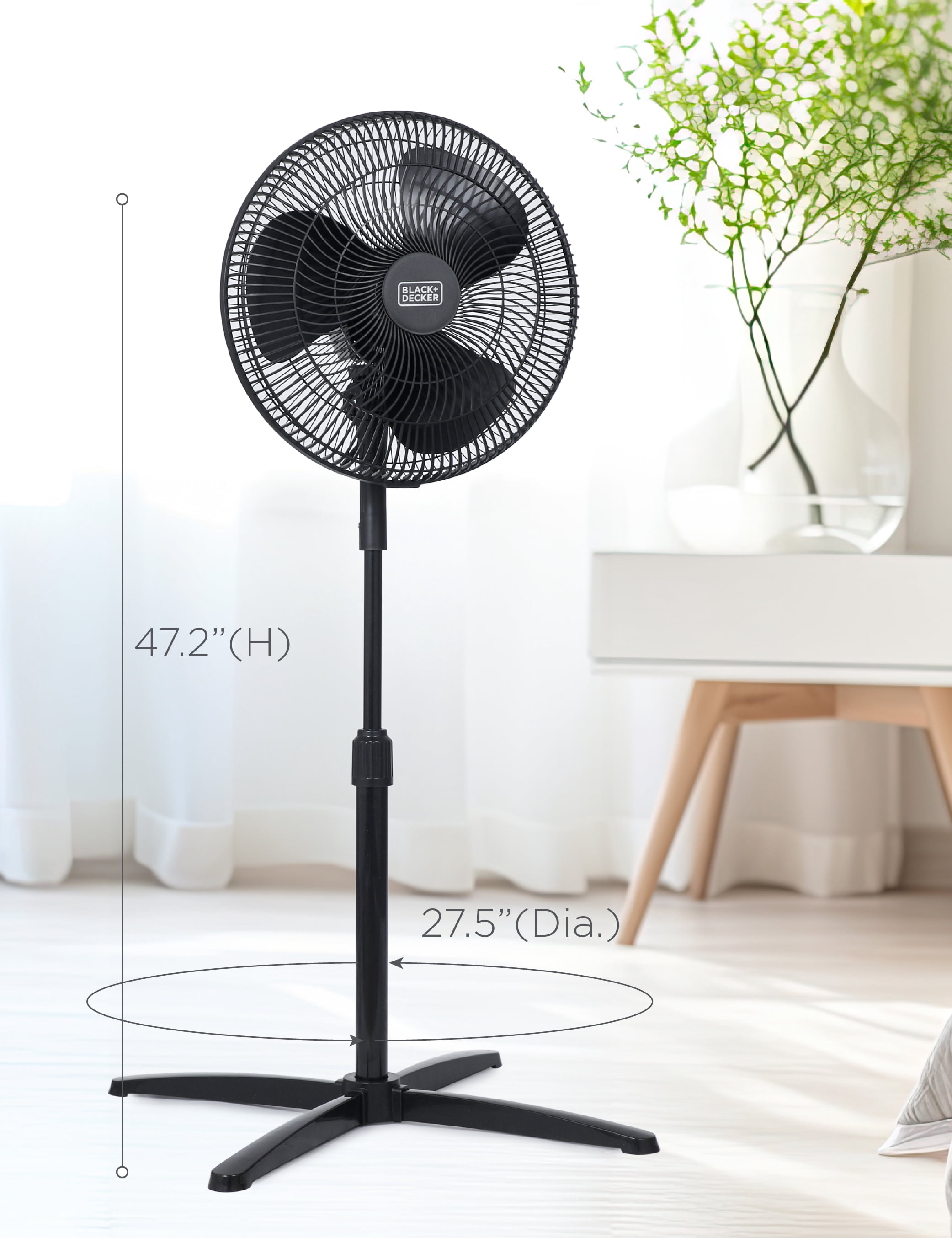 BLACK+DECKER 16-Inch Oscillating Pedestal Fan, Adjustable Height Standing Fan with 3 Speed Settings (Black, 16 in) jeub1