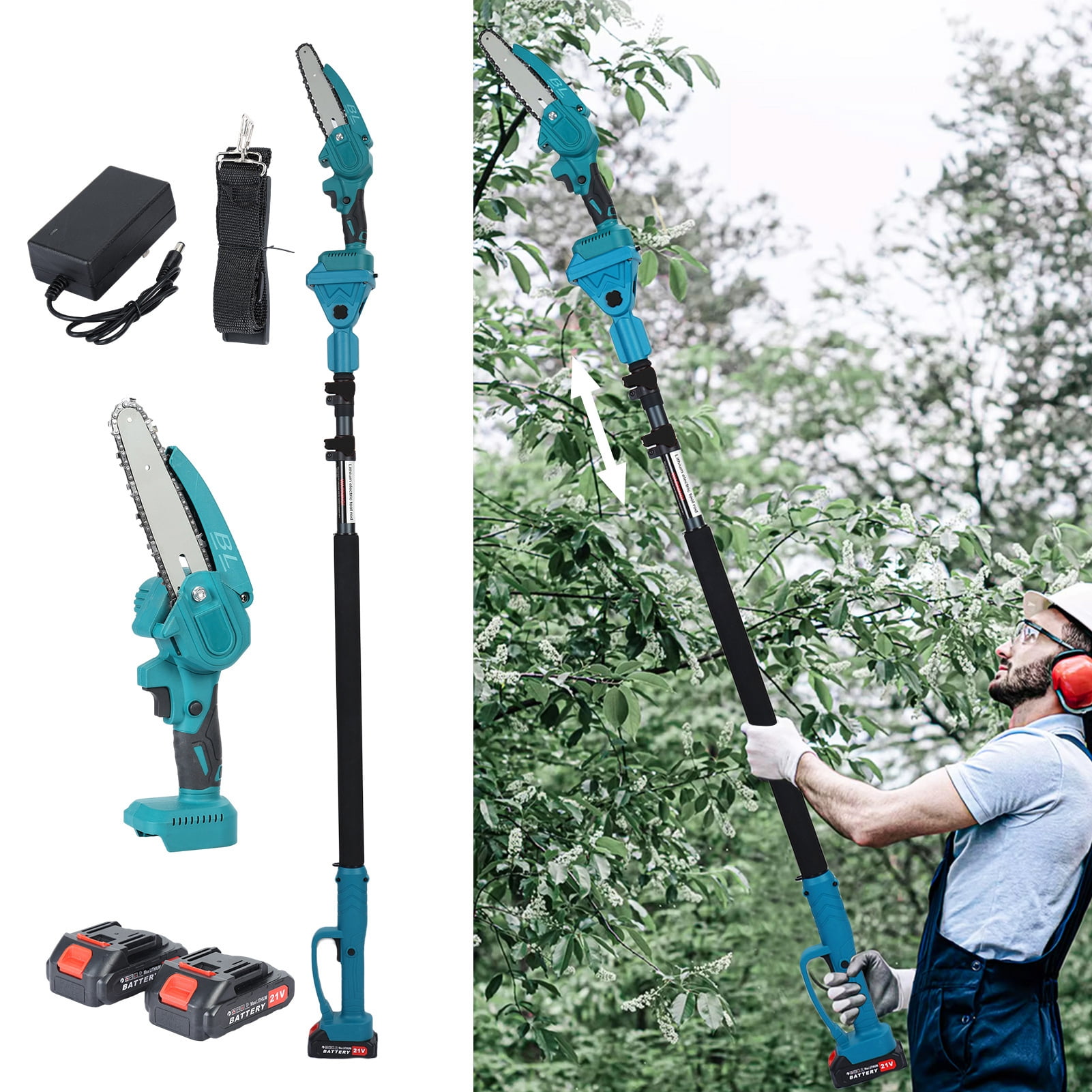 Arlohe 6-Inch Electric Pole Saw, Cordless Brushless Motor Tree Trimmer with Adjustable Extension Pole (4.6-9.8 ft) 5mner