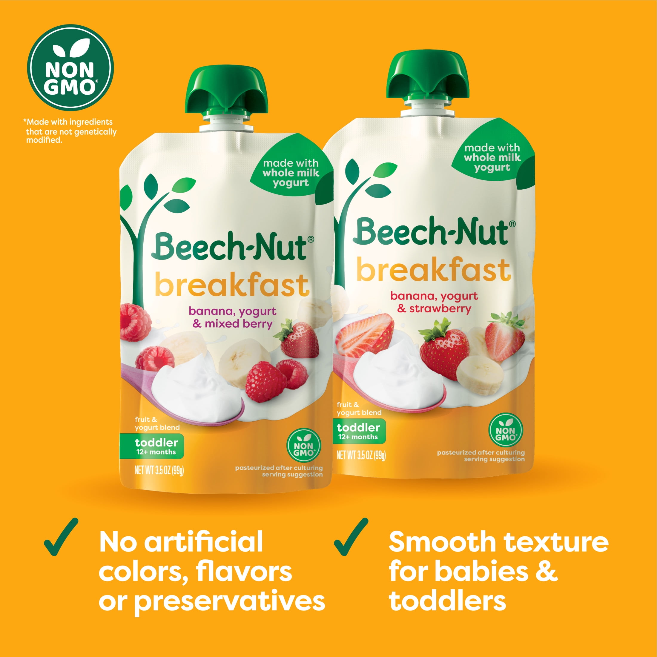 Beech-Nut Fruit & Yogurt Baby Food Pouches, Breakfast Variety Pack, Non-GMO Ingredients (3.5 oz, 9 Pack) 2xhk0