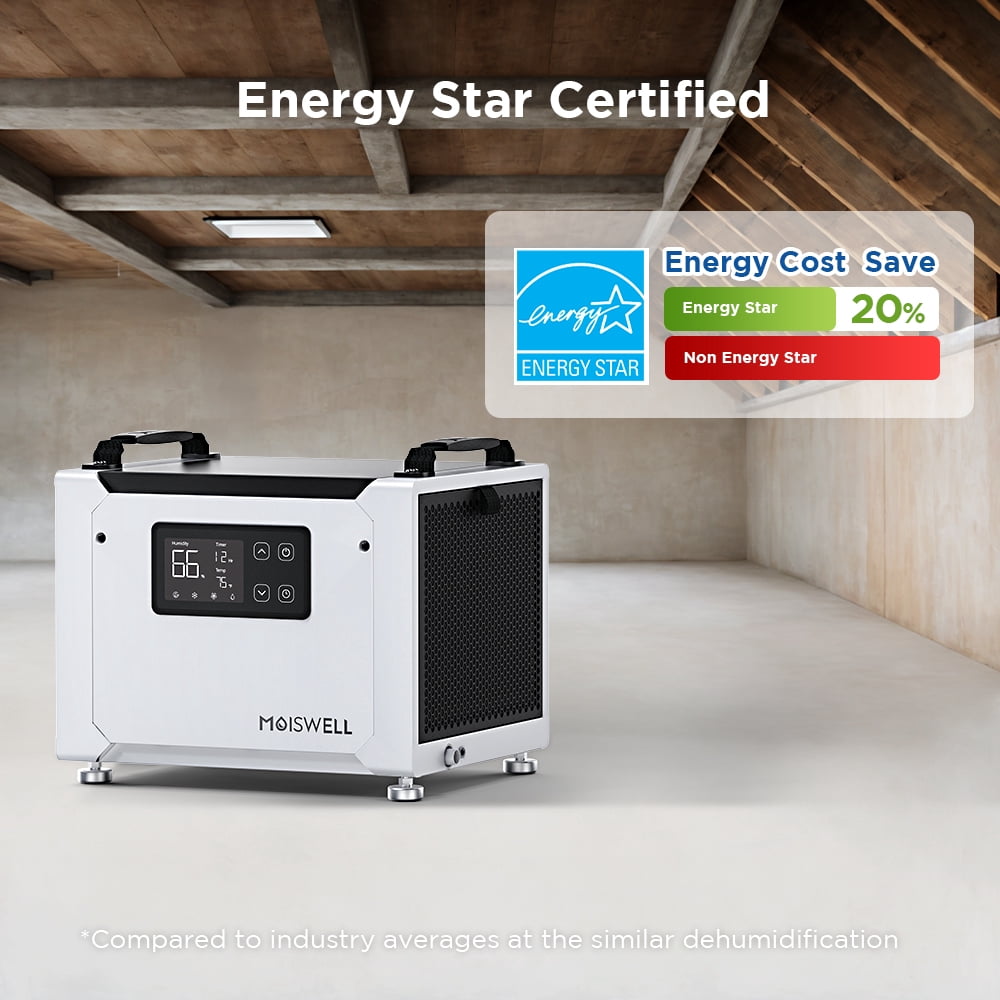 Moiswell 70 Pints Commercial Dehumidifier with Built-in Pump for Crawlspace (Black, 1000 Sq. Ft.) 3l0fp
