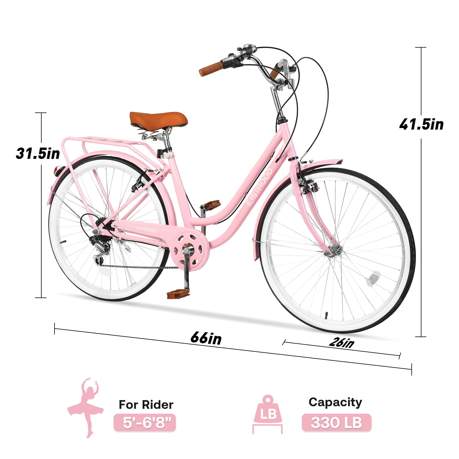 Gaonala 26 Inch Beach Cruiser Bike for Women, Comfort Saddle with Basket (Pink, 26 in) m80j2