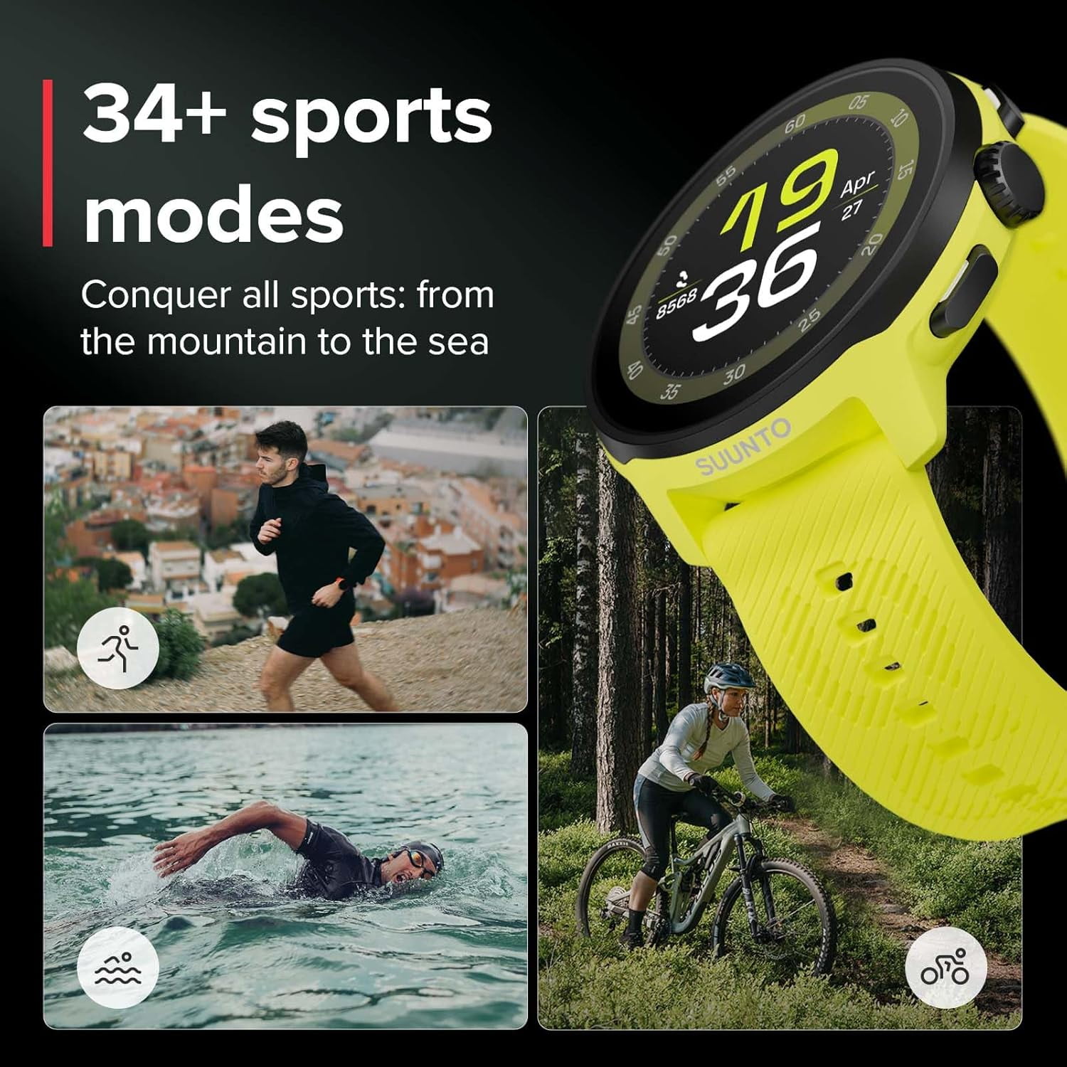 Suunto Run GPS Sports Watch with AMOLED Touchscreen and Silicone Strap (Lime, One Size) l1up8