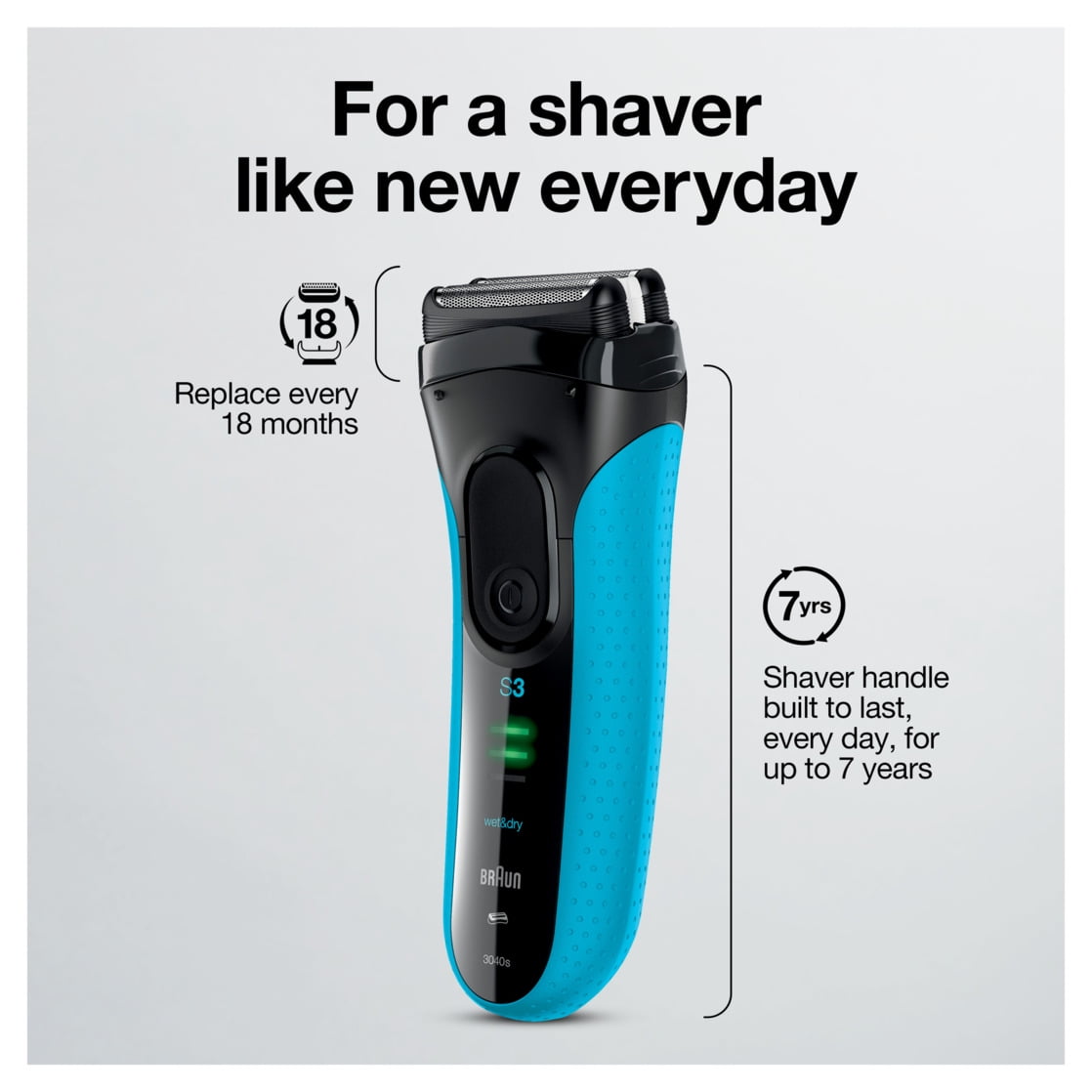 Braun Series 3 ProSkin 3040s Electric Shaver, Wet & Dry Grooming Kit with Precision Trimmer (Blue) qalb6