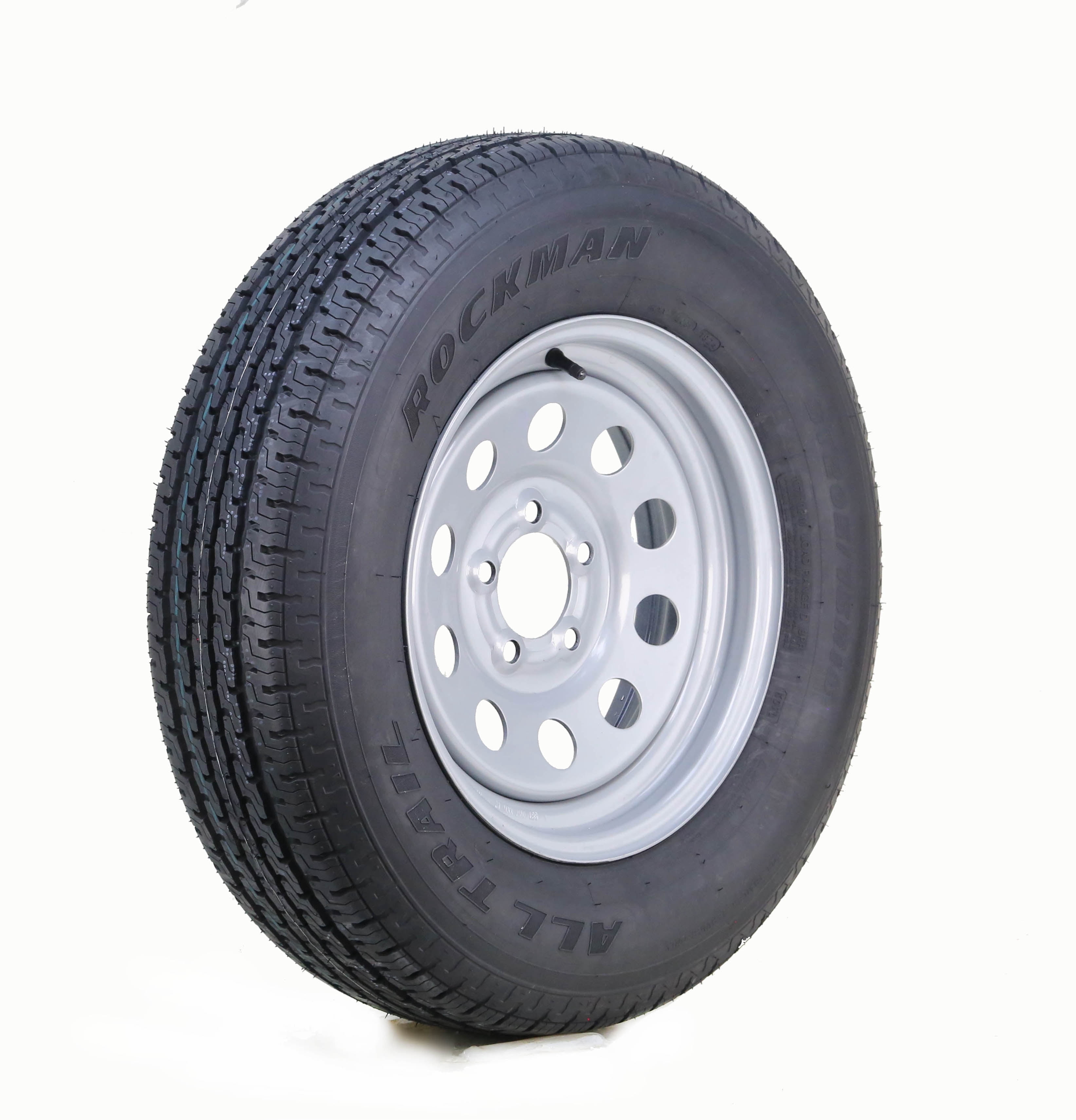 ROCKMAN Trailer Tire and Wheel Assembly (ST205/75R15, 8-Ply, 5 Lug on 5 in PCD, Silver) eul6u