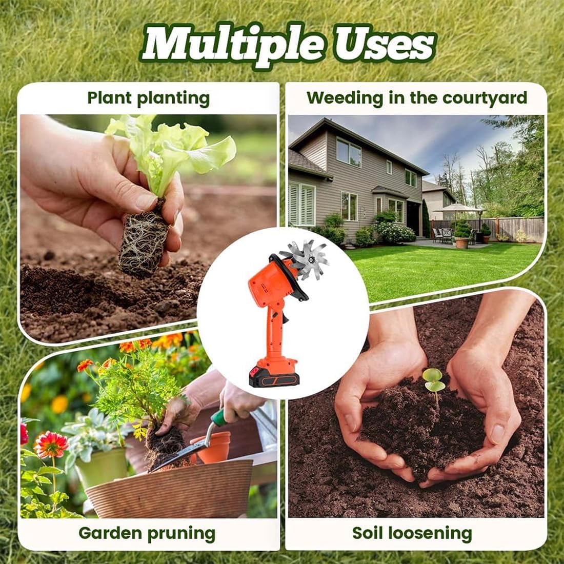 Generic 21V Cordless Mini Tiller Cultivator, Electric Garden Soil Tiller with 4 Steel Tines, Dual 1.5Ah Batteries and Charger (4 in Width) 29s24