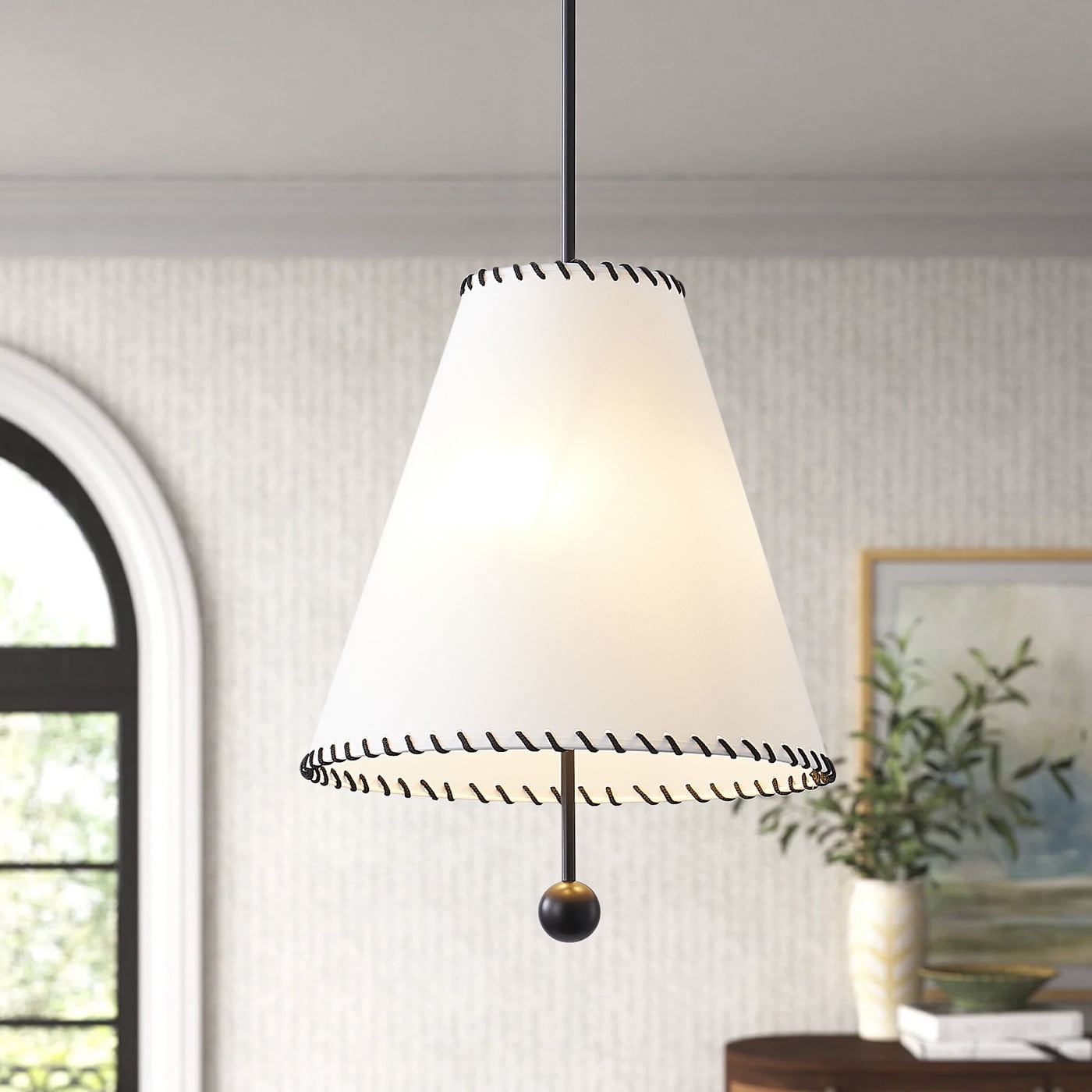 Aiwen Vintage Pendant Light, Industrial Farmhouse Ceiling Lamp with Linen Cone Shade (White, 16.5 in) i17a3