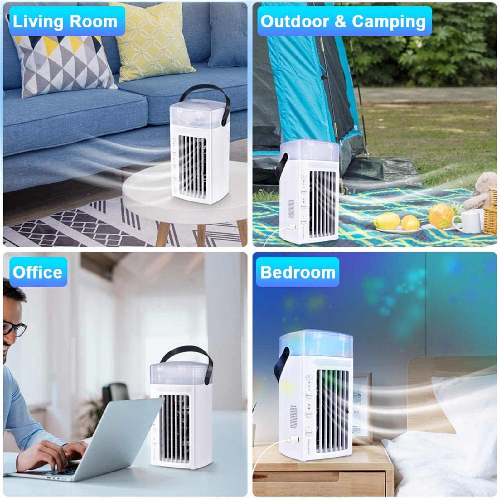 SDJMa Portable Air Conditioner, Evaporative Air Cooler with Night Light and 3-Speed Fan (White, 16.23 fl oz) 9jym5