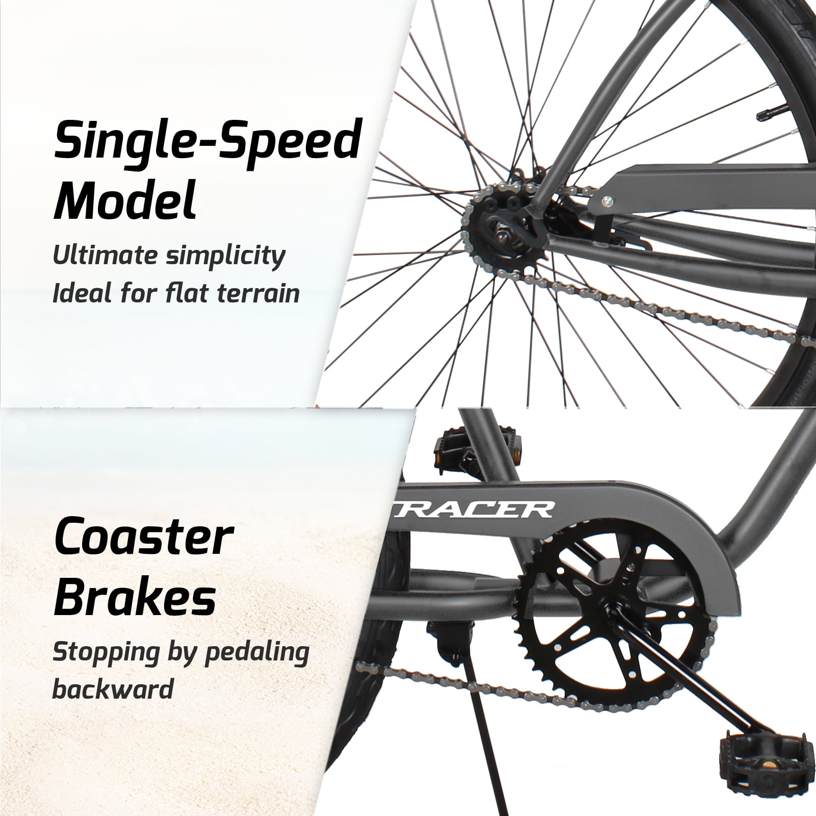 Tracer Bikes 26 in Beach Cruiser Bike, Single Speed, Coaster Brake, Matte Grey (26 in) om15u