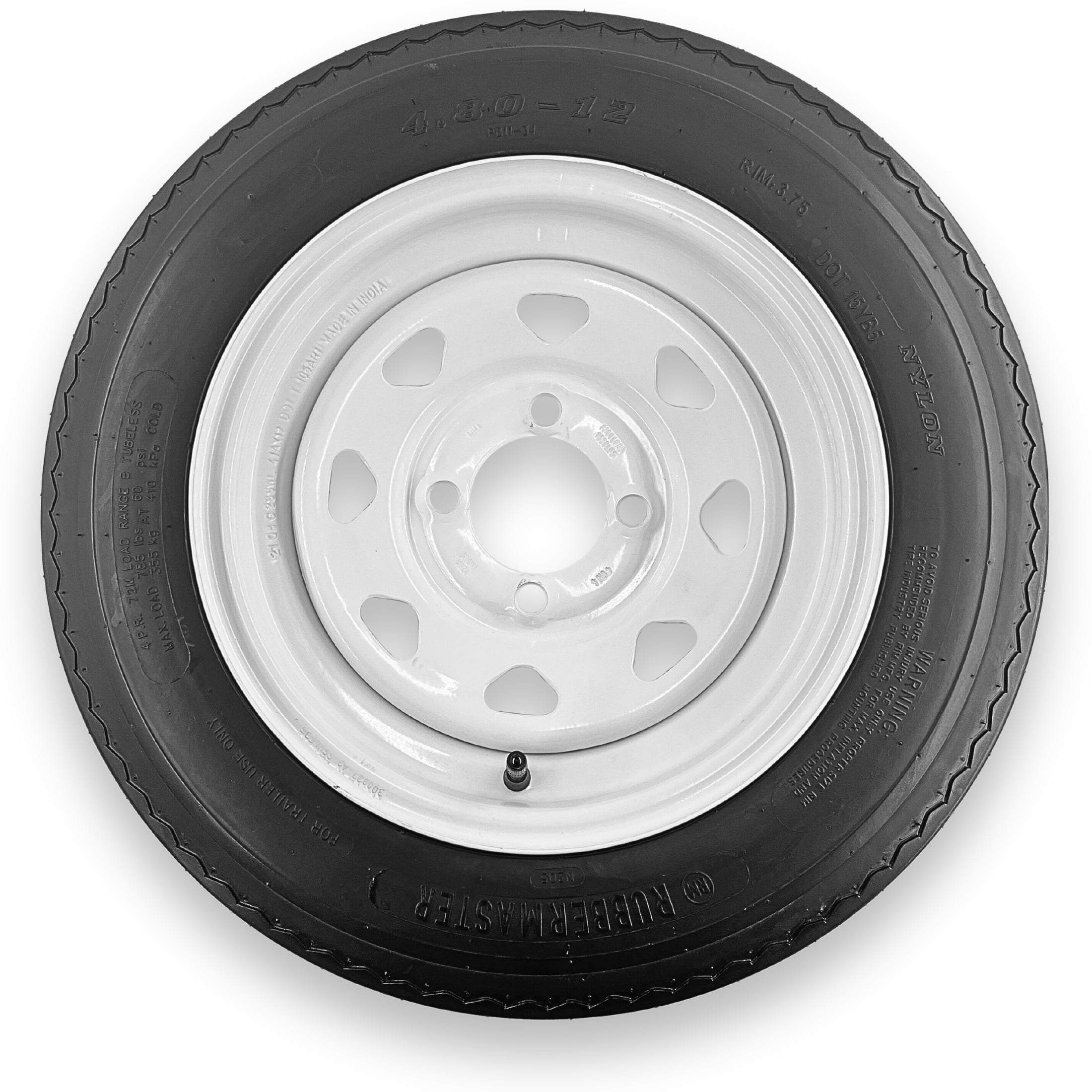 RubberMaster 4.80-12 4 Ply Highway Rib Tire and 4 on 4 Eight Spoke Wheel Assembly (4.80-12, 4 Ply) dkkkd