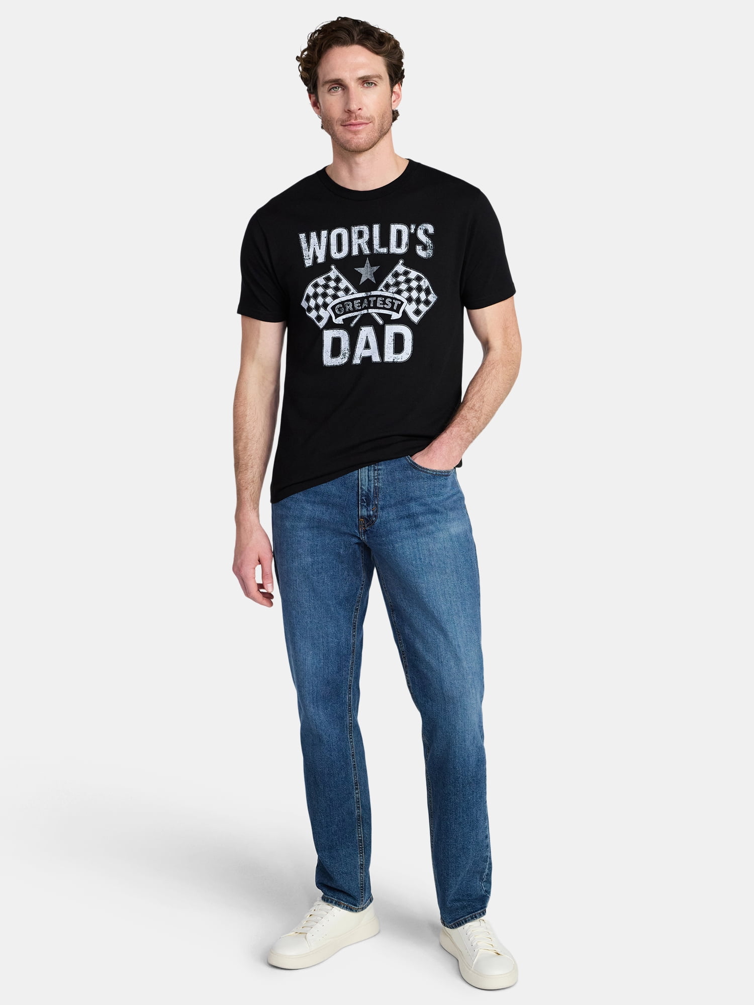 Way To Celebrate Men's Vintage Label Dad Graphic Tee (Black, XS) 8chh7