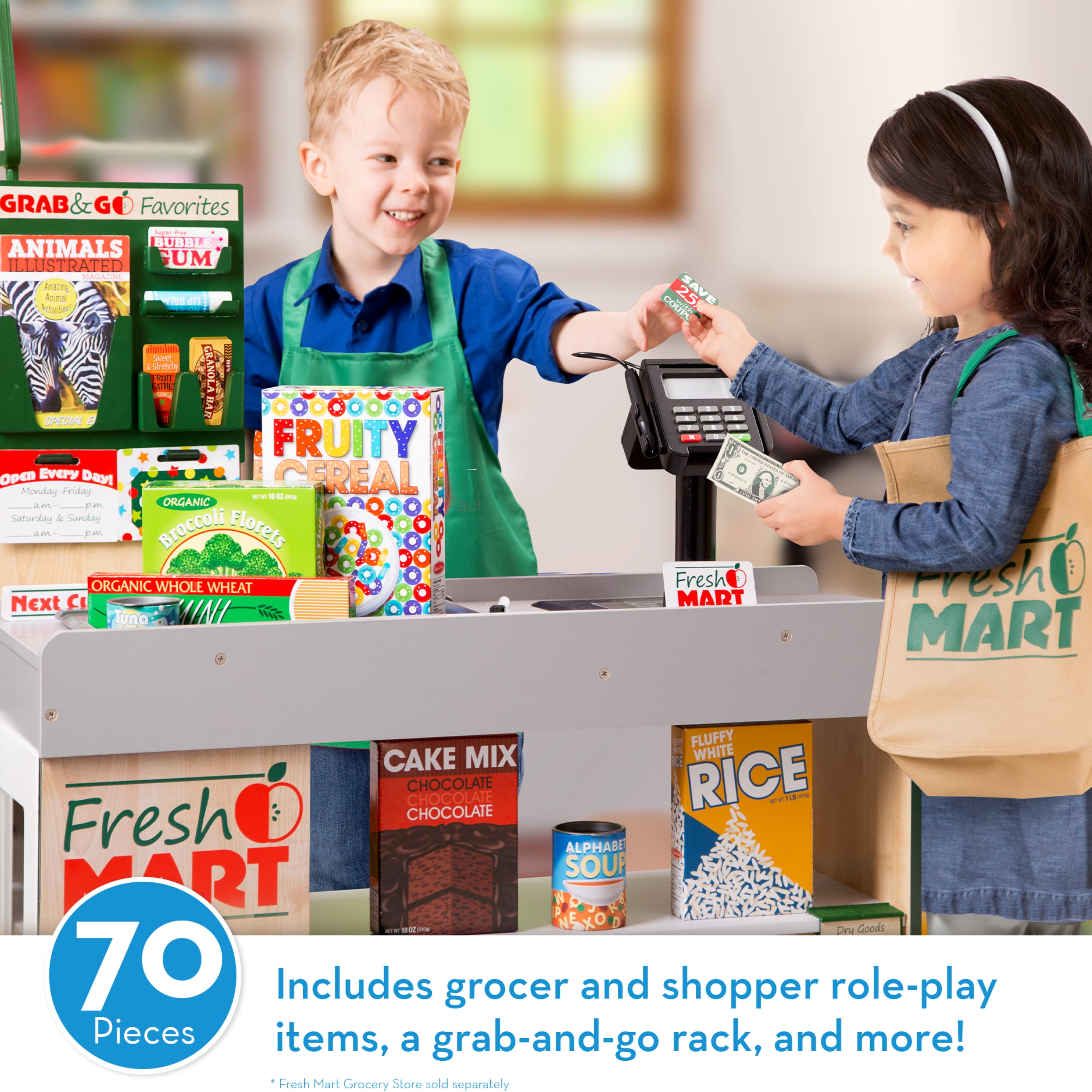 Melissa & Doug Fresh Mart Grocery Store Play Food and Role Play Companion Set (70 Pieces) i7u8b