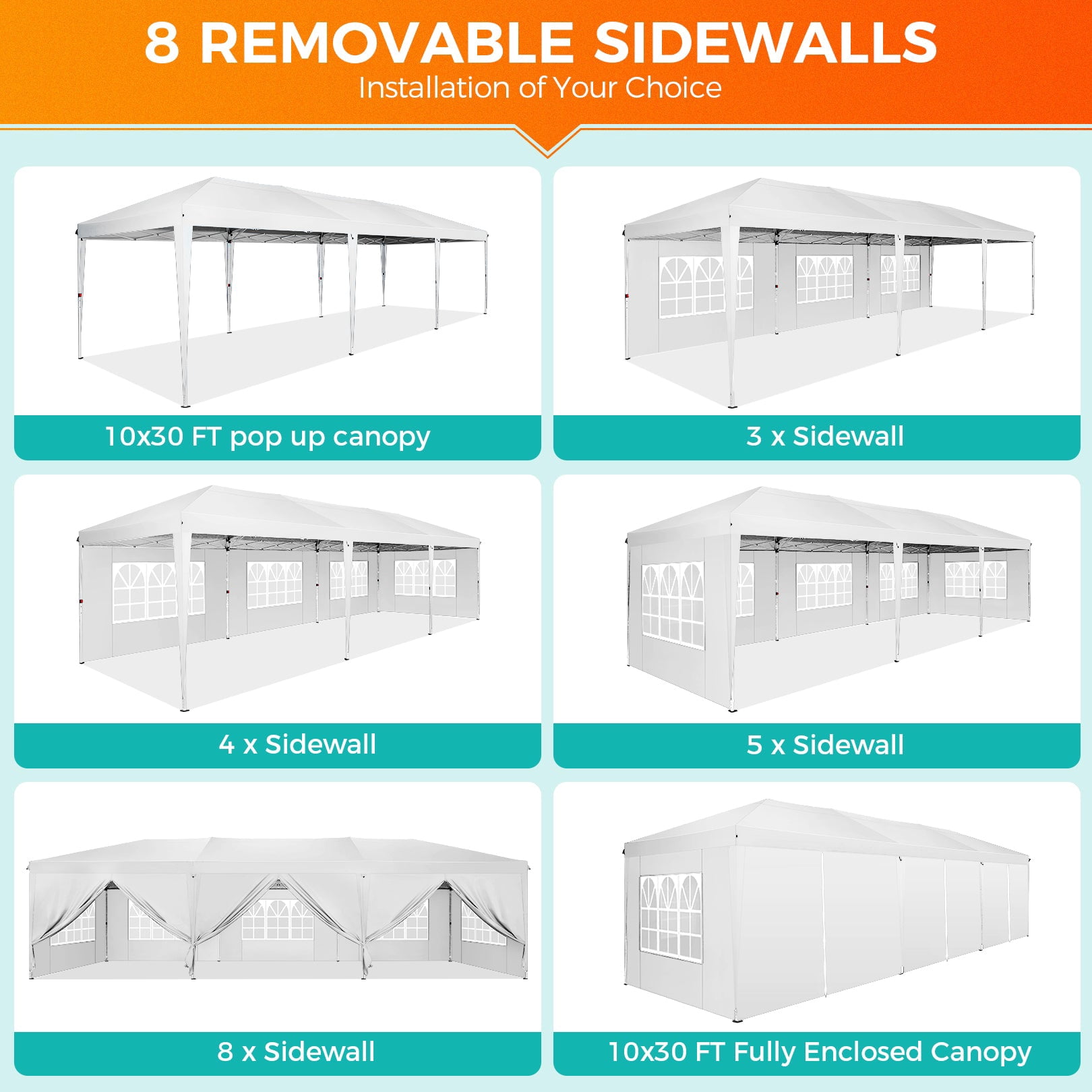 COBIZI 10x30 Pop Up Canopy Tent with Sidewalls, Waterproof Outdoor Gazebo for Parties and Events (Black, 10x30 ft) bhlhg