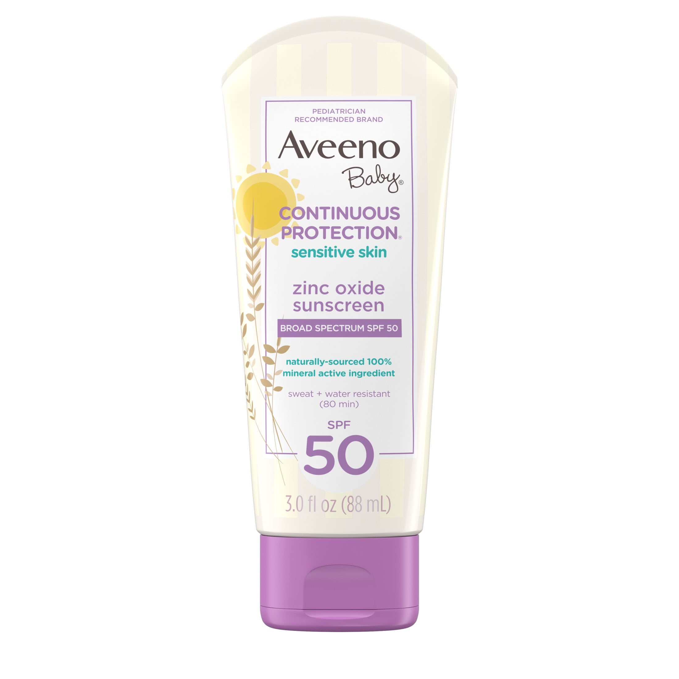 Aveeno Baby Continuous Protection Mineral Sunscreen Lotion, SPF 50, Sensitive Skin (White, 3 fl oz) t6g6s