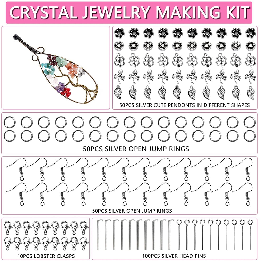 HXXF Jewelry Making Kit with 28 Colors Crystal Gemstone Chip Beads and Tools (1670 Pieces) axlfv