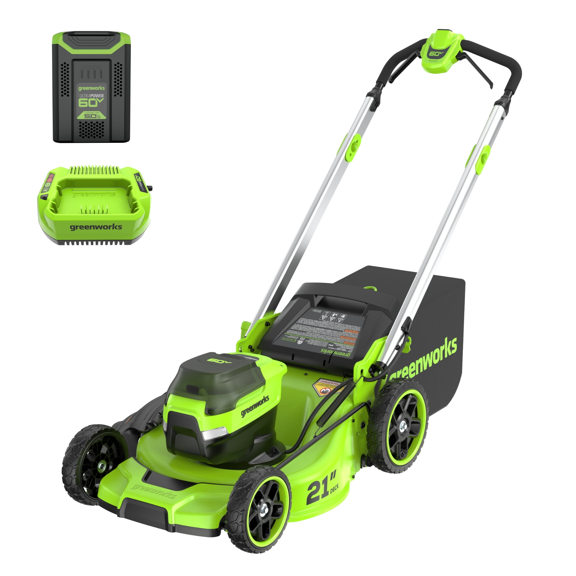 Greenworks 60V 21 in. Cordless Push Lawn Mower with 5.0 Ah Battery and Charger (21 in.) ftn3q