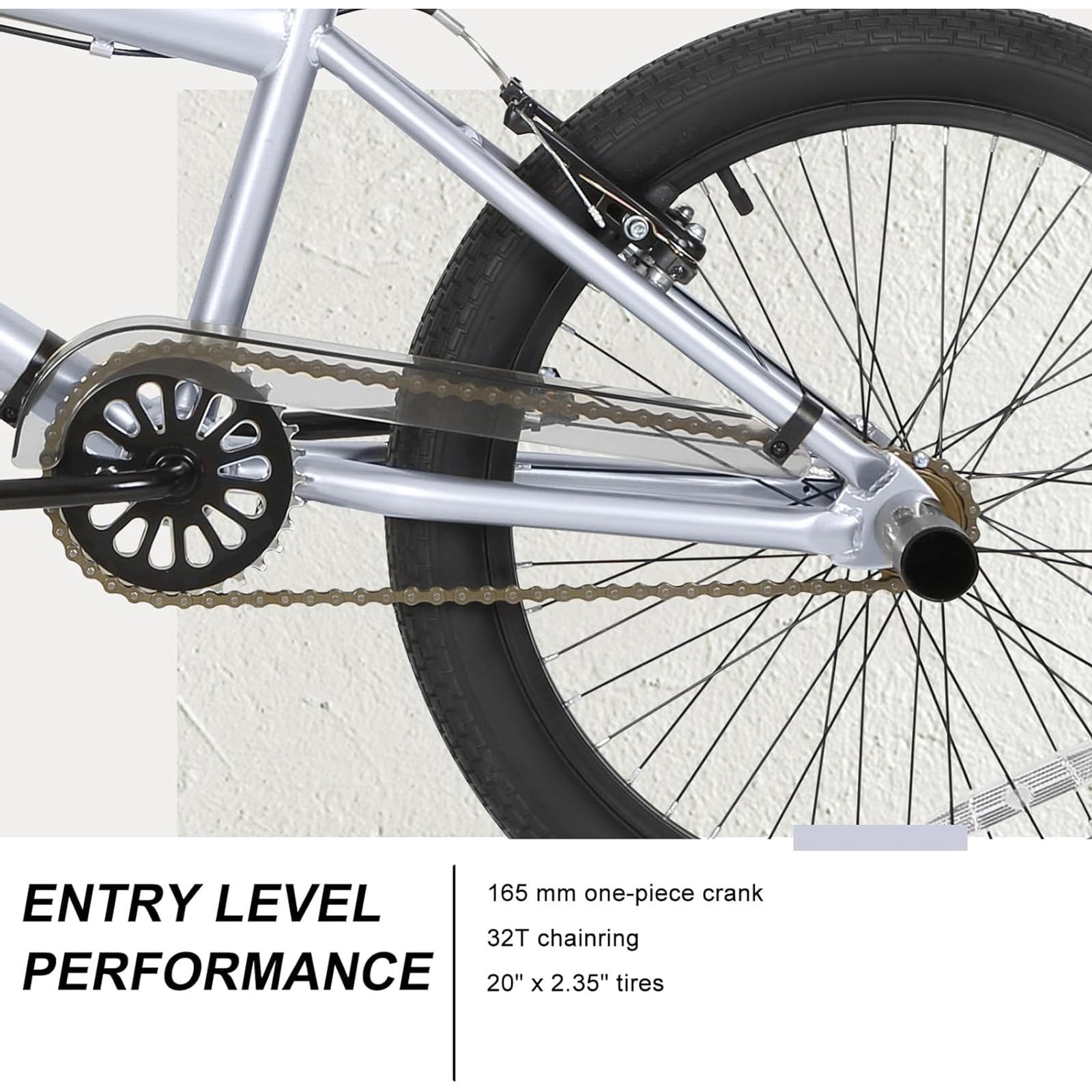 Hykolity 20 in BMX Freestyle Bike with 4 Pegs and V-Brakes (Silver, 20 in) be5vr