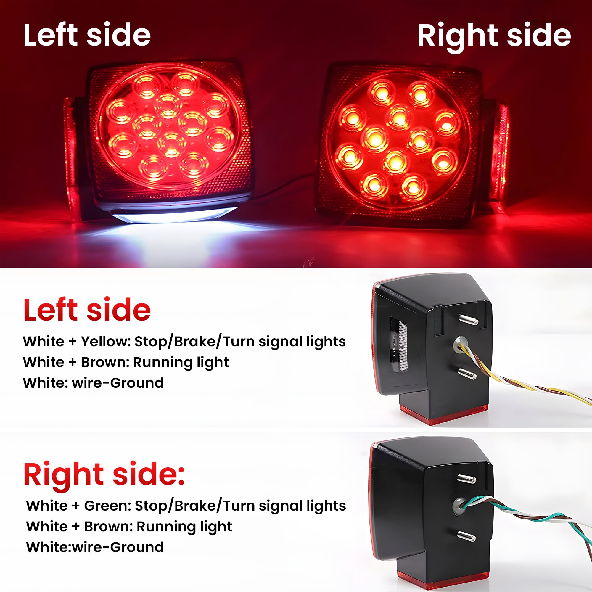 DAYBETTER 12V LED Trailer Light Kit, Submersible Waterproof Tail Lights for Boat RV Truck (Red, 25 ft Harness) movis