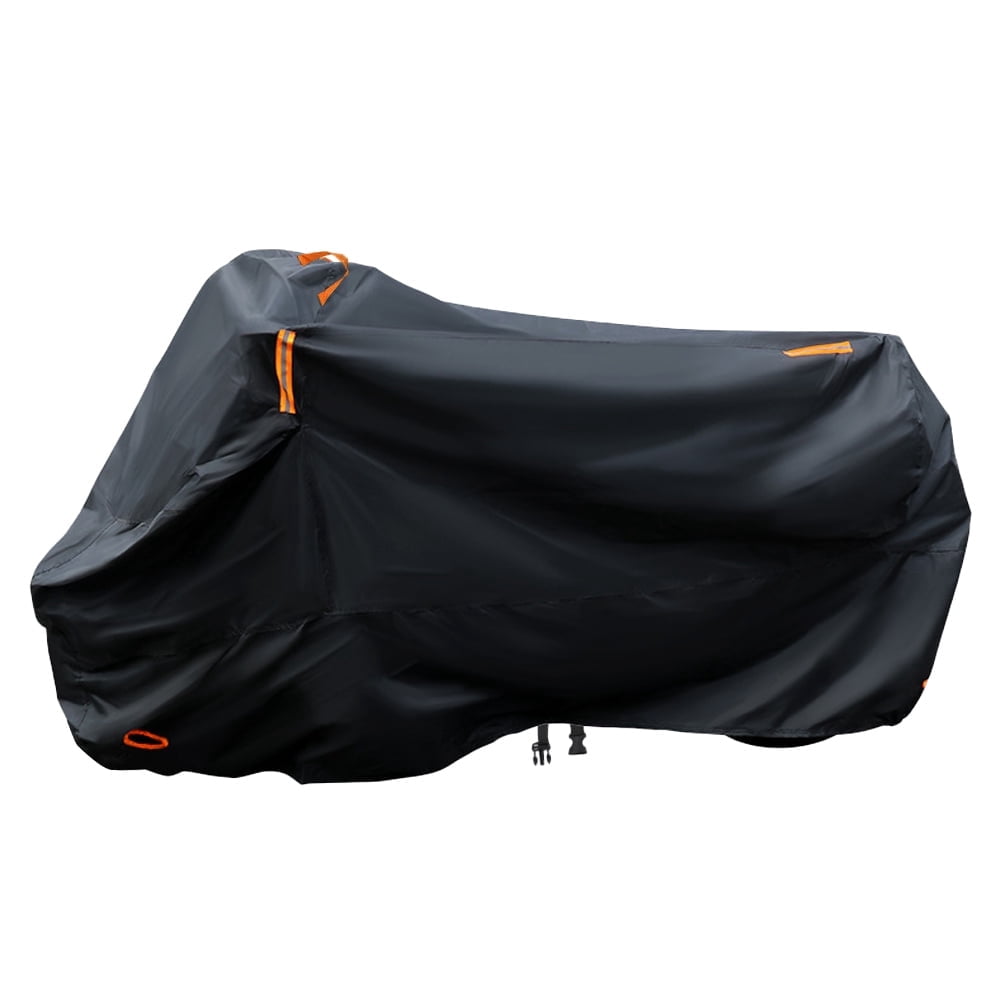 XiongXiong Motorcycle Cover, All-Weather Waterproof Protection, Heavy-Duty Oxford Fabric with Reflective Strips (Black, 4XL) cis9g