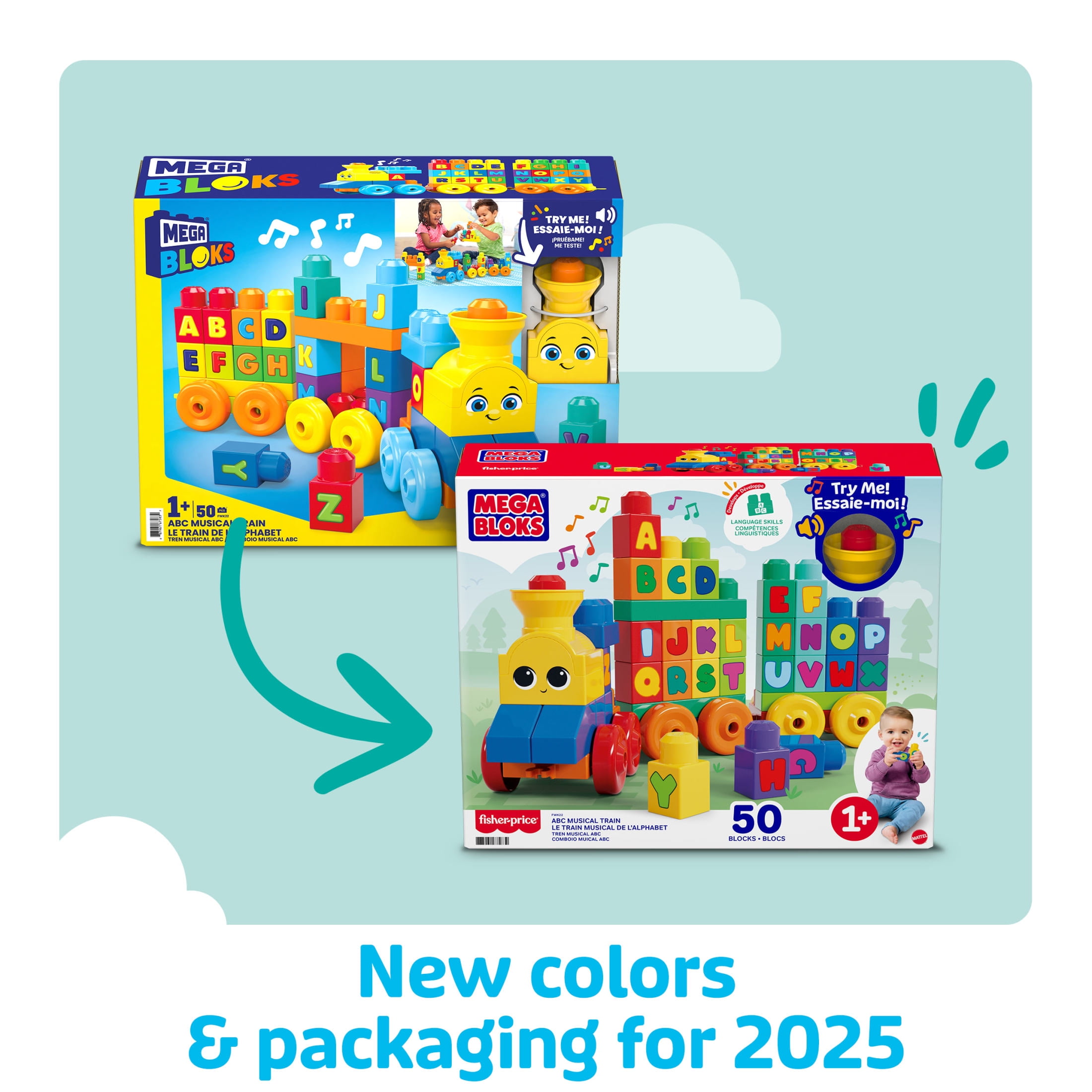 Mega Bloks ABC Musical Train Building Set with Sounds and Music (50 Pieces) 8rkte