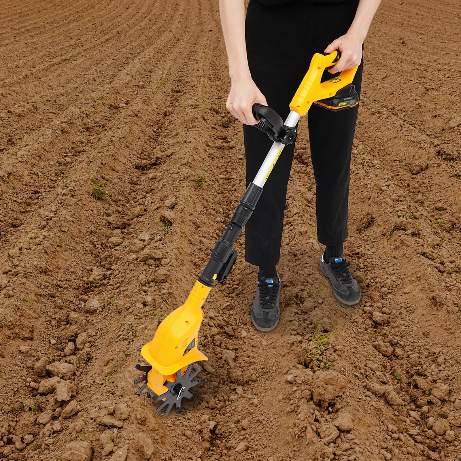 Generic Cordless Electric Tiller Cultivator, 20V Battery Powered Garden Rototiller with Adjustable Handle (Yellow, 8.38 lb) uhp6r