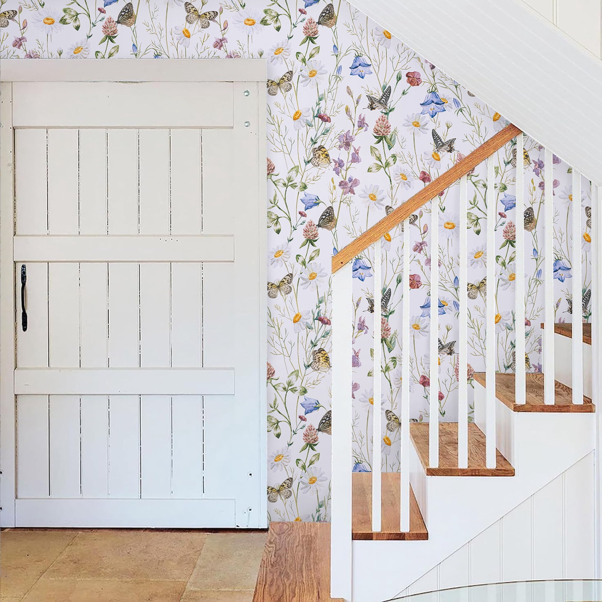 Abyssaly Floral Peel and Stick Wallpaper, Self-Adhesive Removable Vinyl Wall Decor for Home (White, 17.3 in x 393.7 in) kvbsw