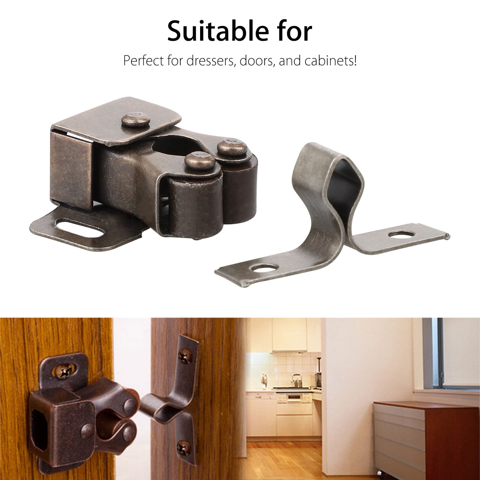 TSV Double Roller Catch Cabinet Door Latch Hardware (Oil-Rubbed Bronze, 10 Pack) cc6tj