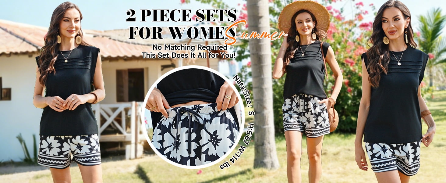 WIHOLL Two Piece Lounge Set for Women Pleated Sleeveless Top and Skort (Black, Medium) 08a4j