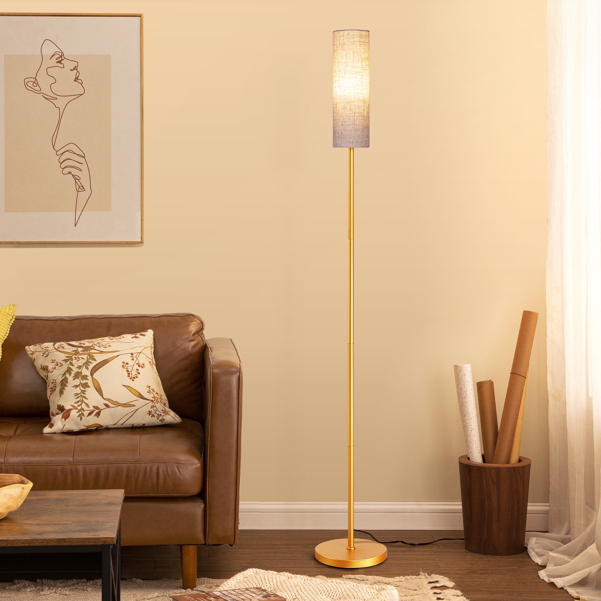 EDISHINE Modern LED Floor Lamp with Remote Control and Dimmable Lighting (Gold, 65 in) 86qpe