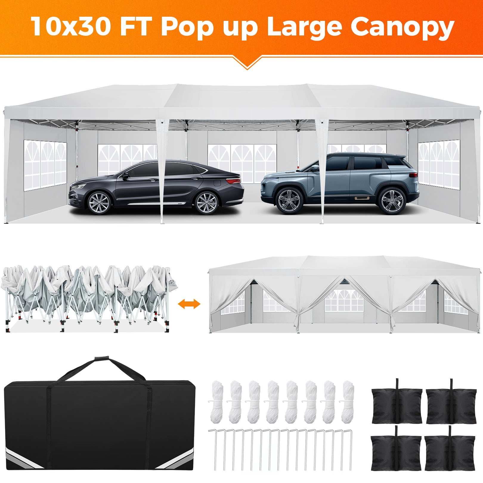 COBIZI 10x30 Pop Up Canopy Tent with Sidewalls, Waterproof Outdoor Gazebo for Parties and Events (Black, 10x30 ft) bhlhg