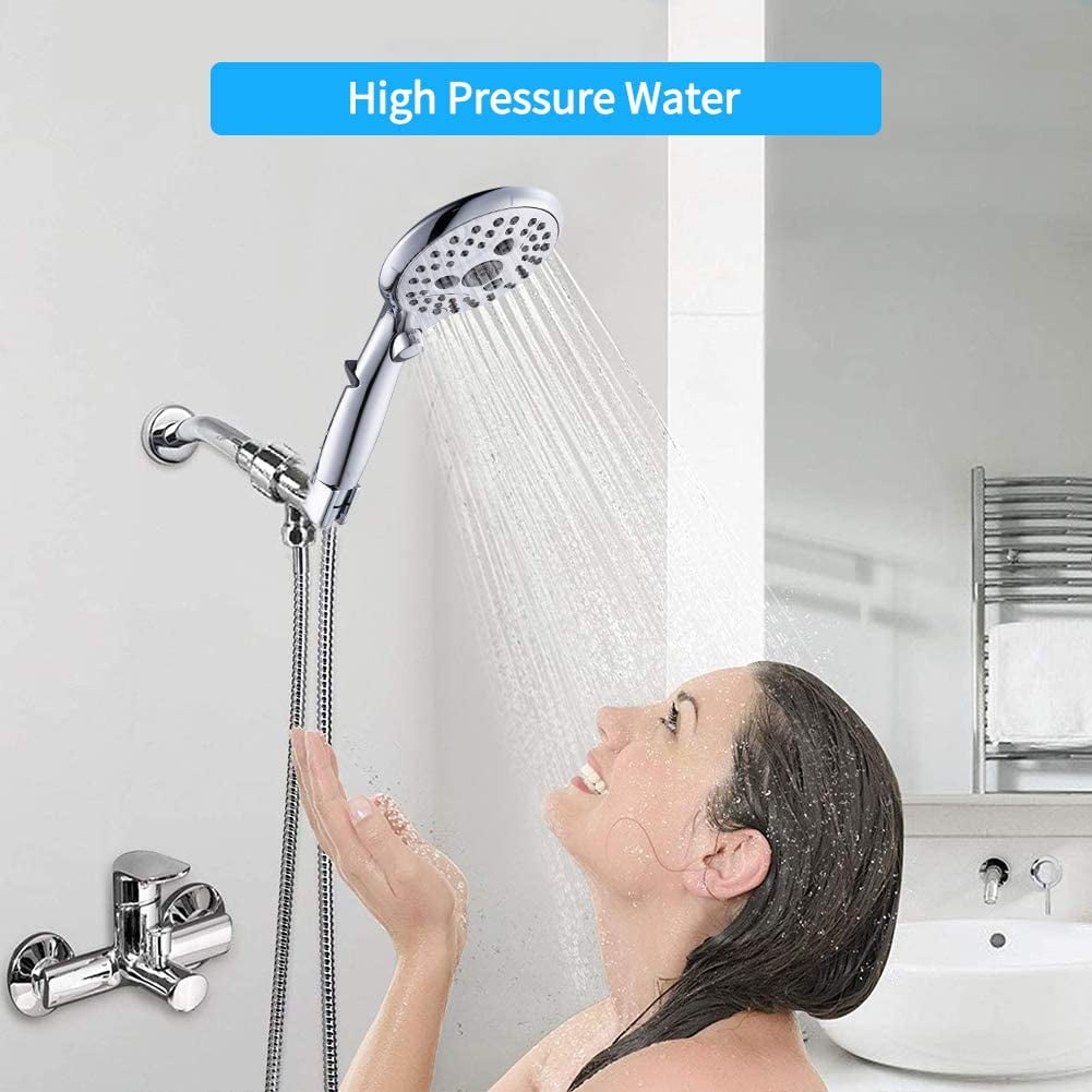 VXV Handheld Shower Head with On/Off Switch and 6 Spray Settings (Chrome, 6 ft Hose) a0xno