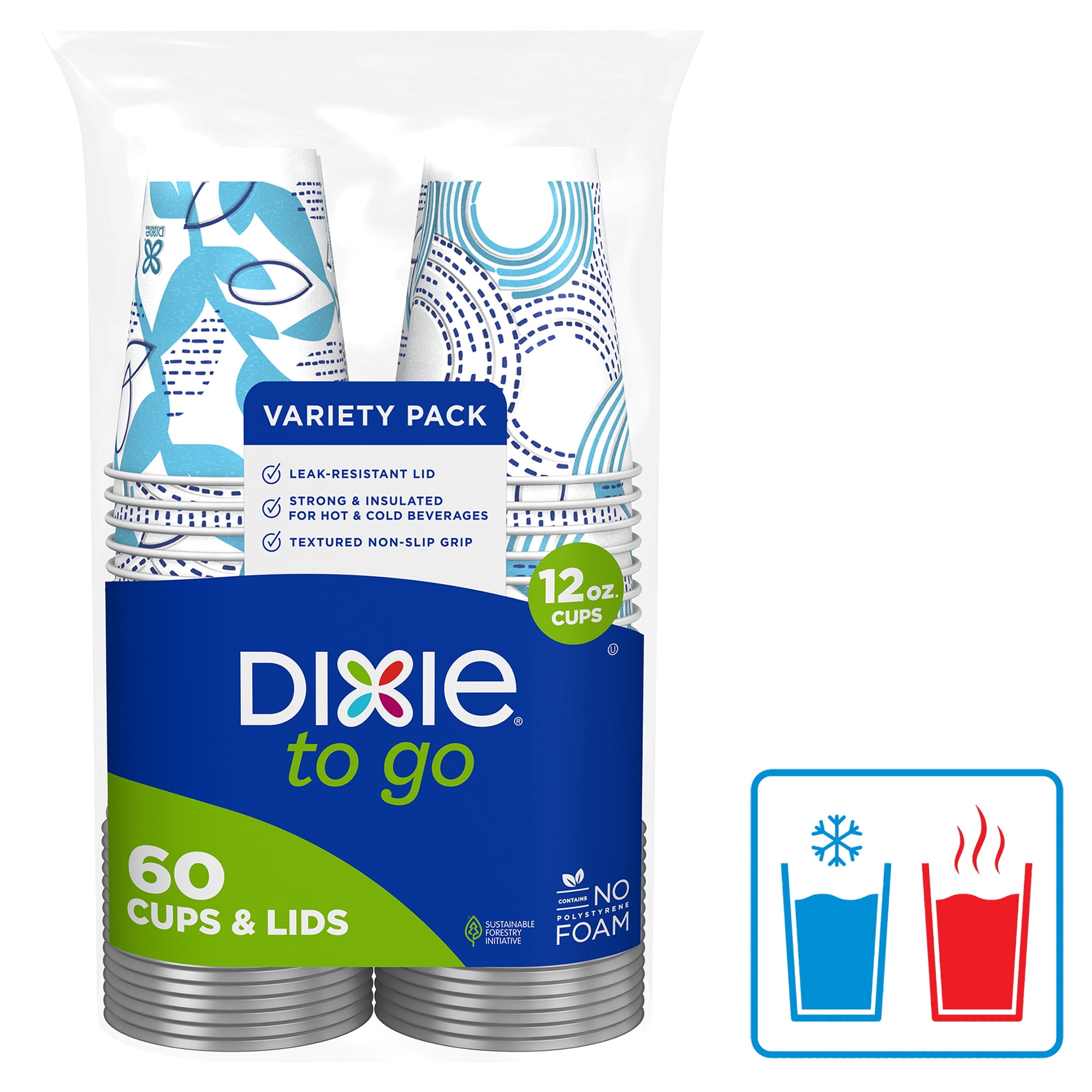 Dixie To Go Insulated Paper Cups with Leak-Resistant Lids (Multi-Color, 60 Count, 12 oz) mf1zo