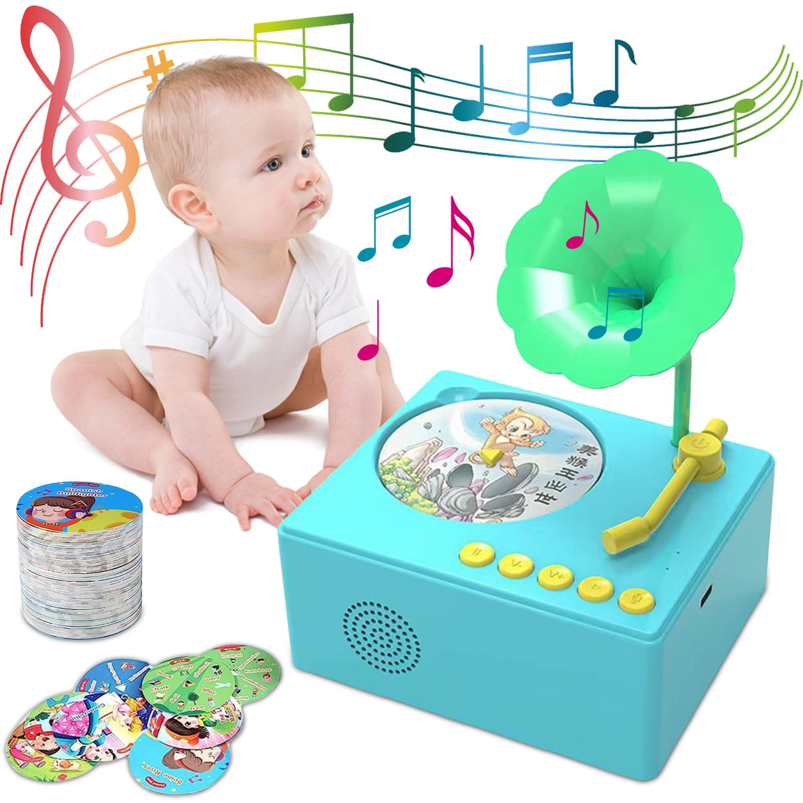 Kehuo Kids Record Player Educational Story Music Phonograph with 96 Cards (Blue, 1 Pack) h2tfe