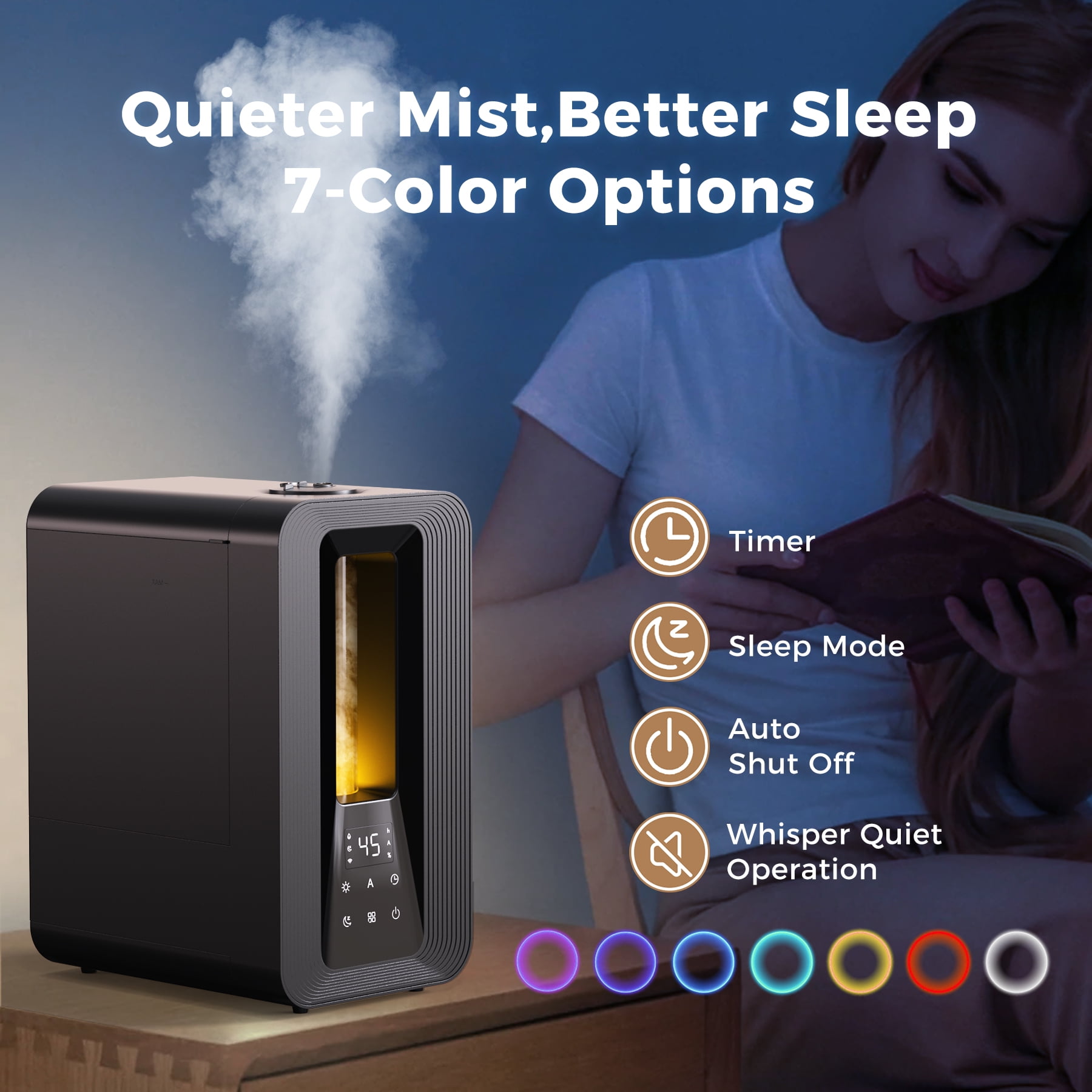 Kloudic 6L Ultrasonic Cool Mist Humidifier, Quiet Air Humidifier for Bedroom and Large Room with Essential Oil Diffuser (Black, 6L) ejj2q