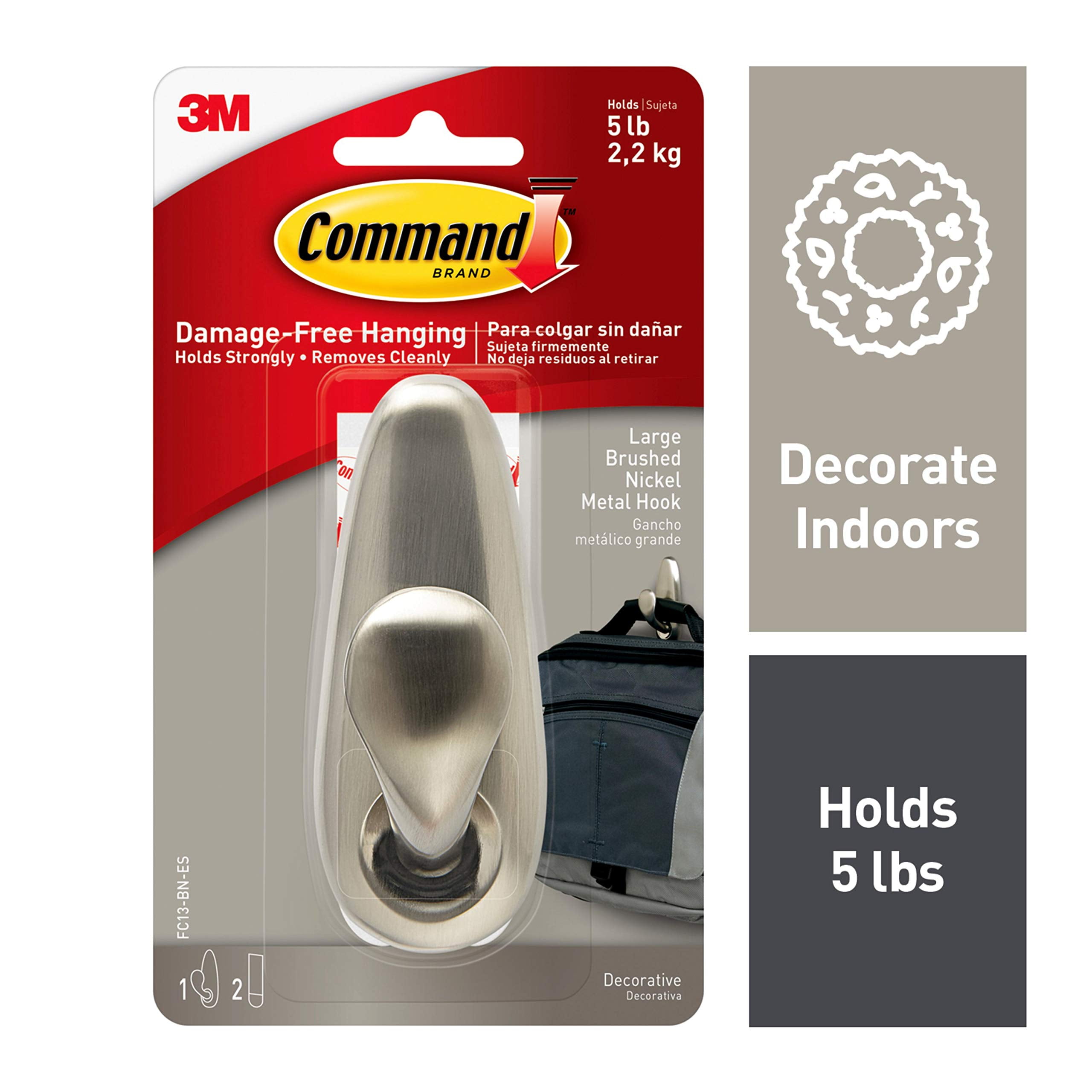 Command Large Metal Wall Hook, Damage-Free Adhesive Hanging Hardware (Silver, 1 Hook) mq7yo