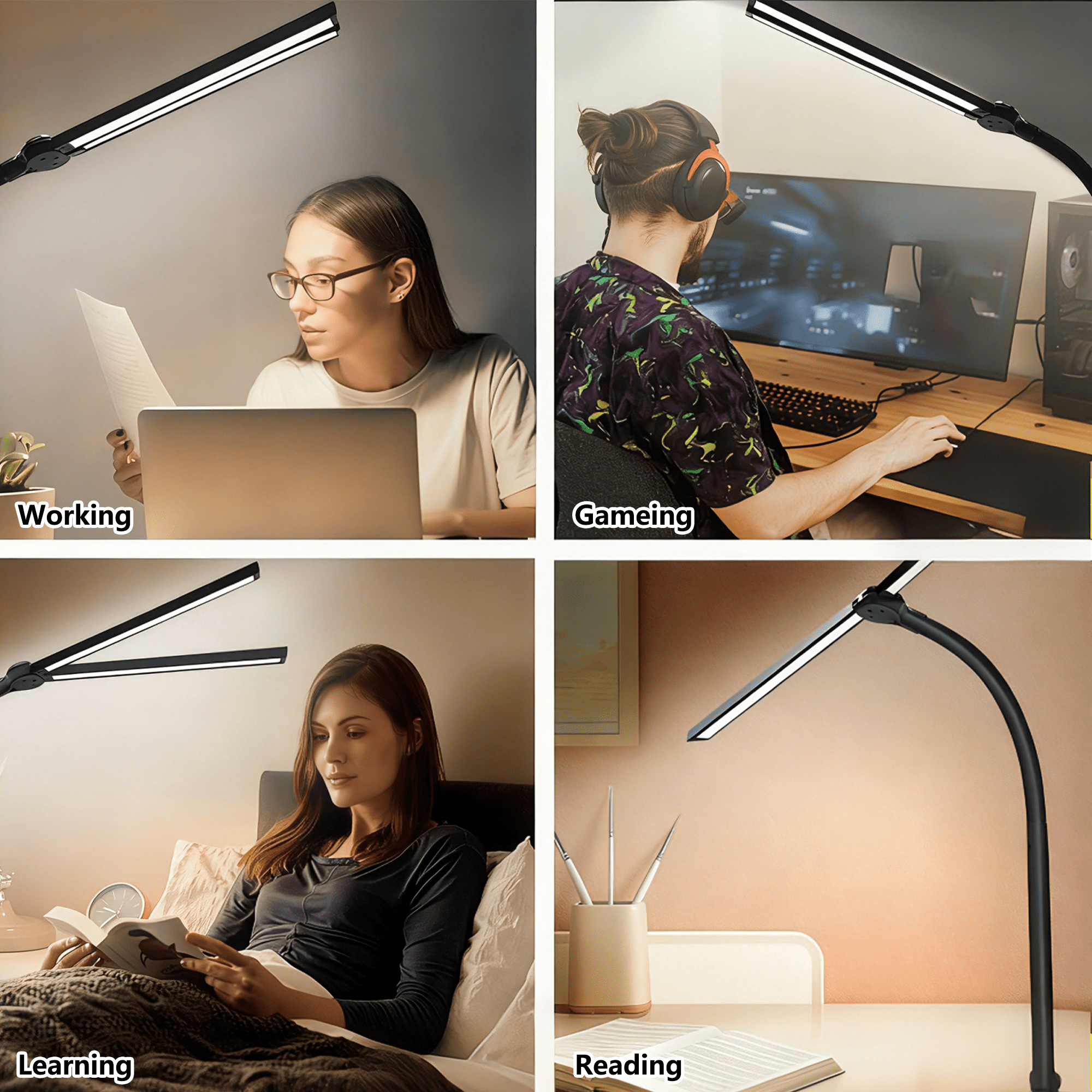 Alichome LED Desk Lamp, Clip-On Task Light with Flexible Gooseneck, 5 Brightness Levels & 4 Color Modes (Black, 2 in Clamp) y7pbw