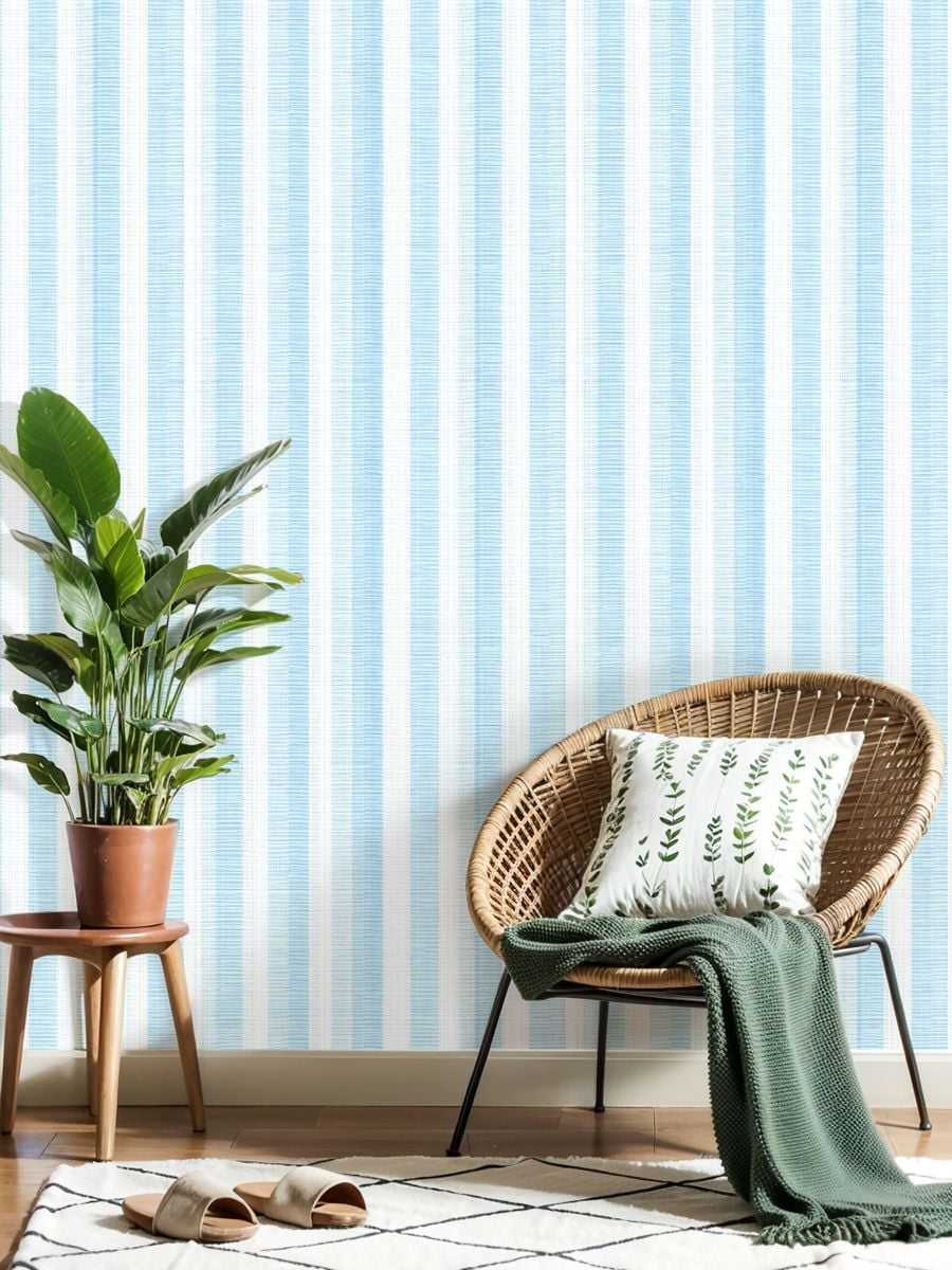Kanworse Peel and Stick Wallpaper Vertical Stripe Self-Adhesive Vinyl Contact Paper for Home Decor (Light Blue and White, 23.6 in x 9.8 ft) blk21