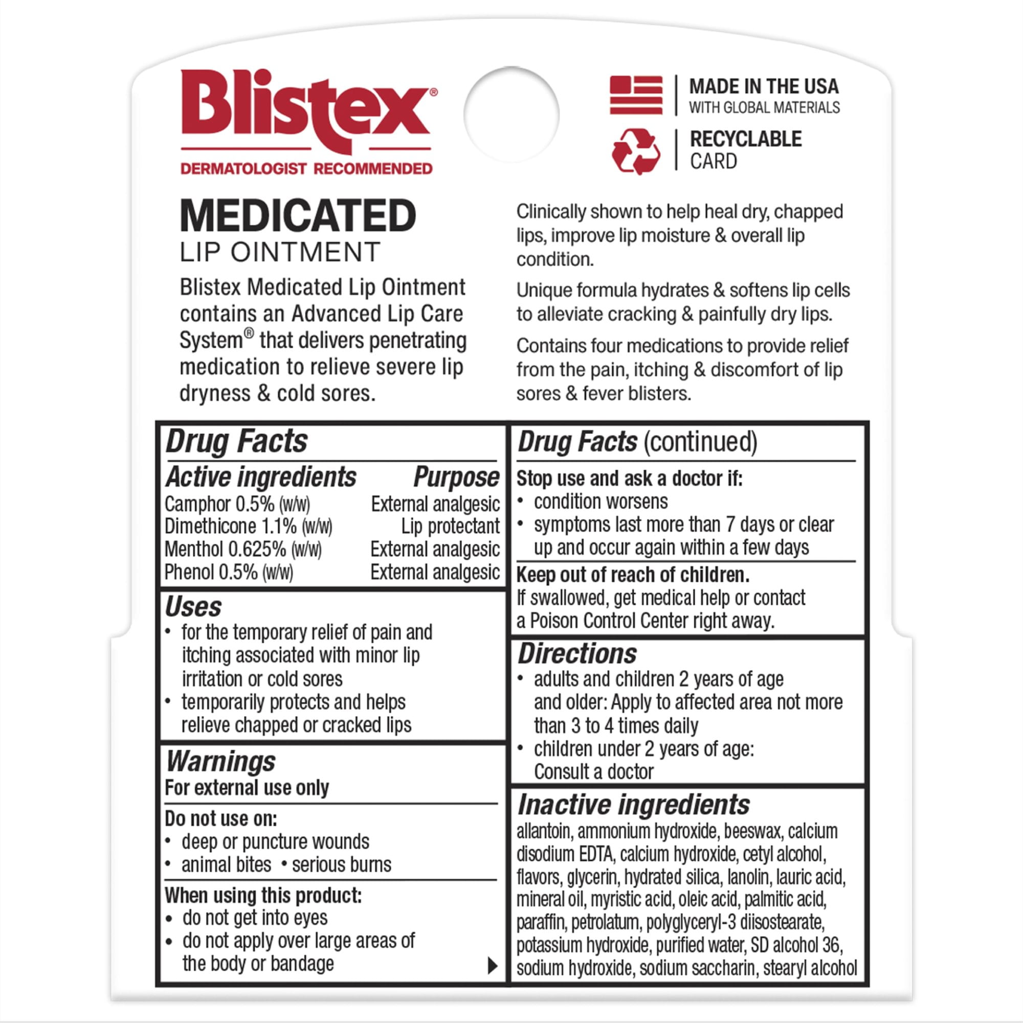 Blistex Medicated Lip Ointment Advanced Moisture Treatment for Dry Chapped Lips (Clear, 0.42 oz, 2 Pack) 33psv