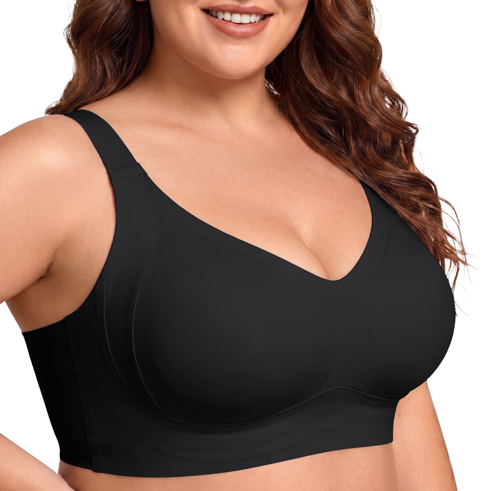 Daystry Women's Full Coverage Wirefree Everyday Bra (Black, Plus Size) pzj9l