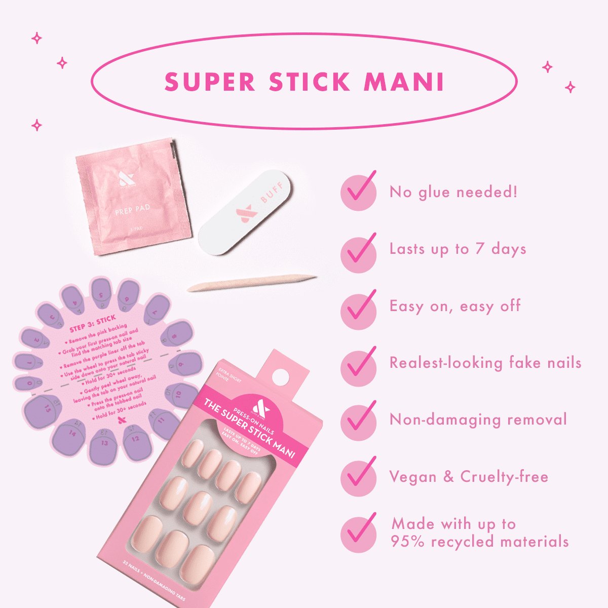 Olive & June Super Stick Effects Press-On Nails (Velvet Snowflake, Extra Short Round, 32 Count) gydyq