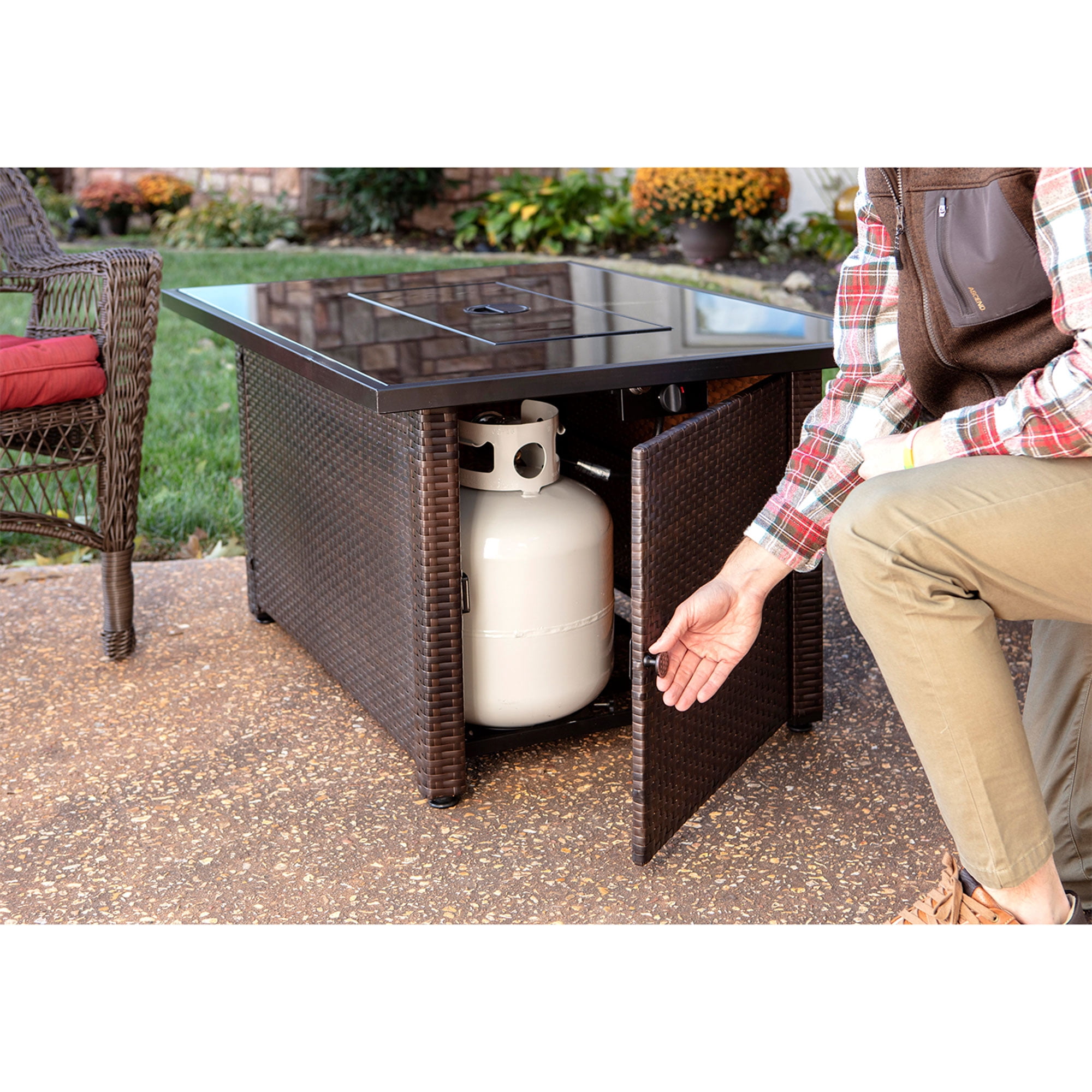Endless Summer Rectangular Gas Fire Pit Table with Wicker Base and Fire Glass (Brown, 44 x 32 in) 1yljy