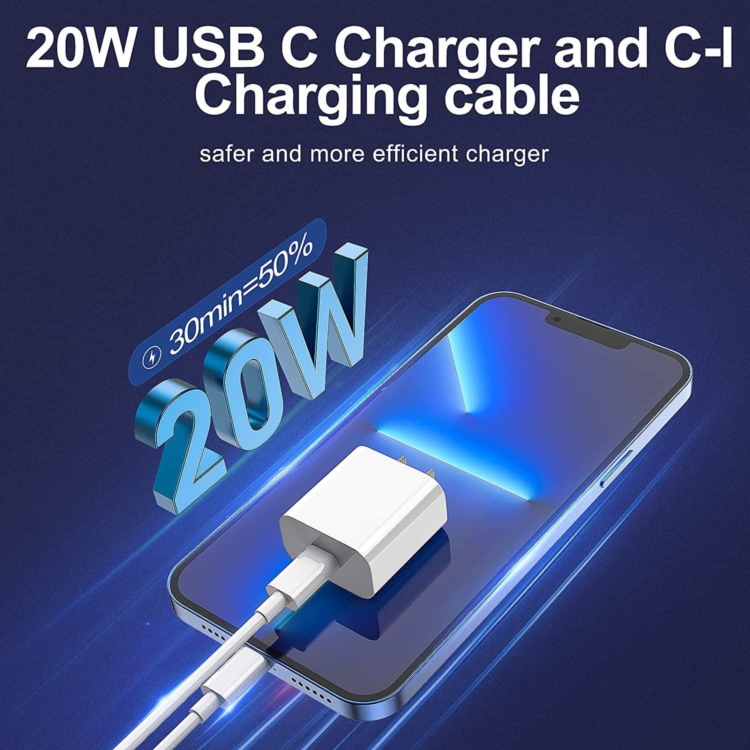 Charlore 20W USB-C Fast Charger Block and 6ft Charging Cable Set (White, 2 Pack) qwv4u