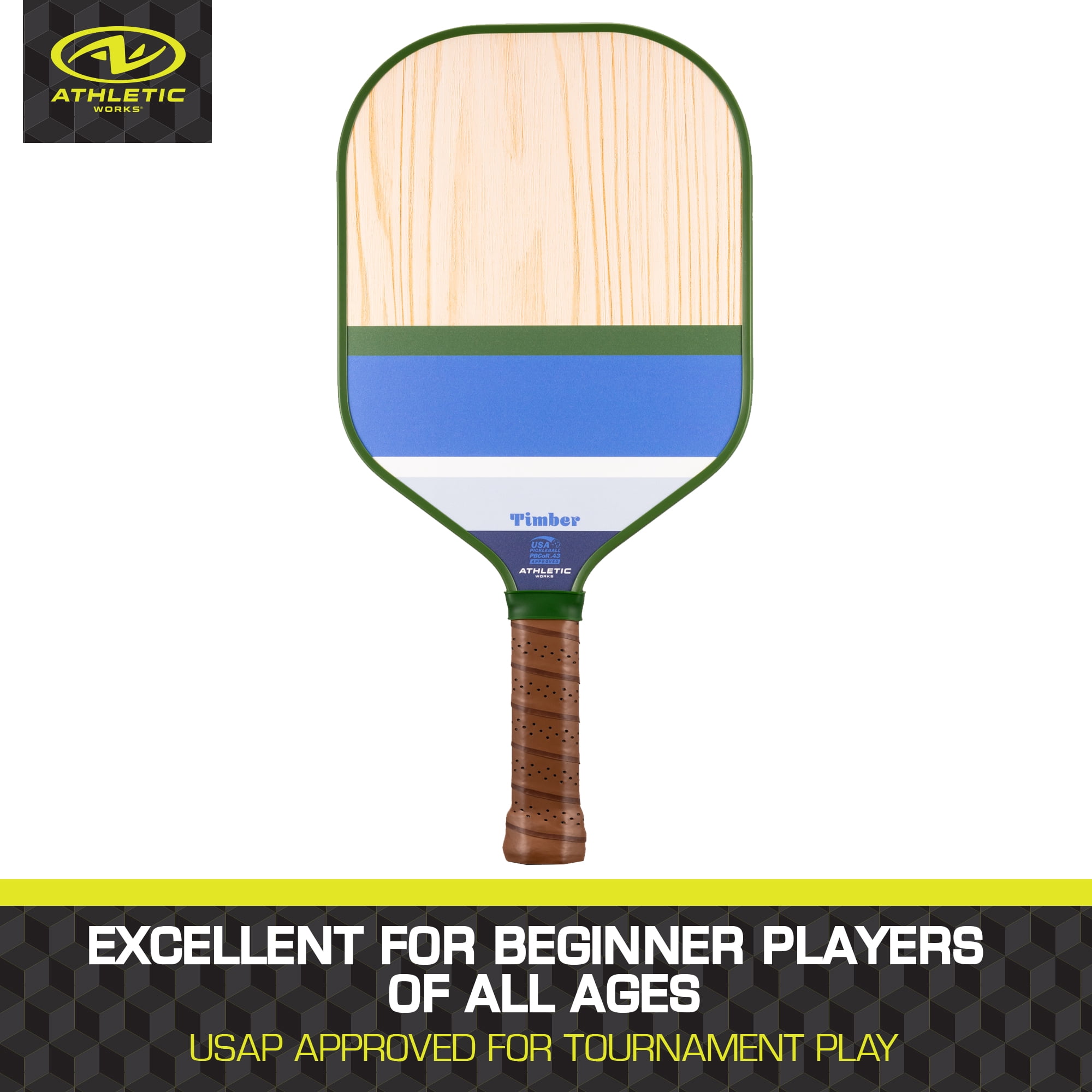 Athletic Works Timber Wooden Pickleball Paddle (Blue, 15.5 in) 2io4b