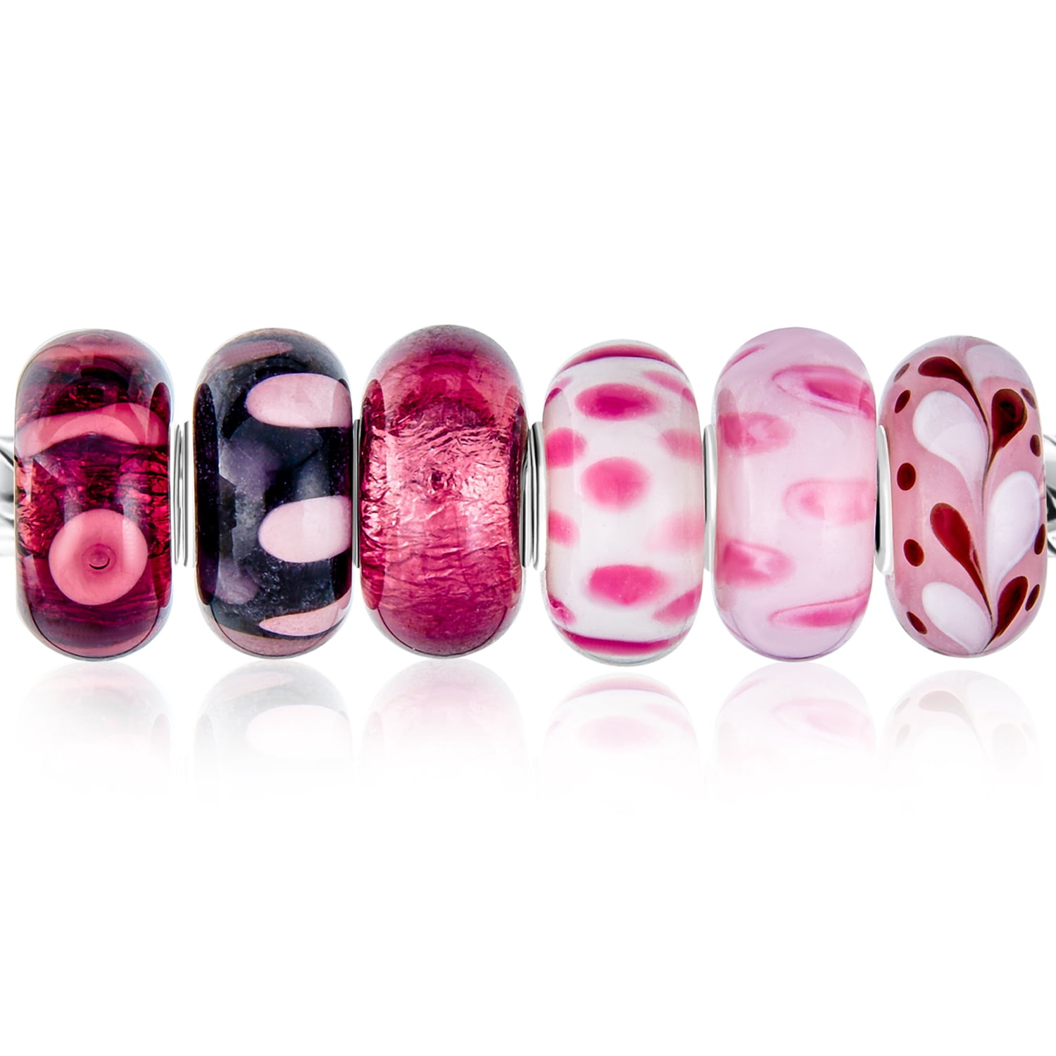 Bling Jewelry Murano Glass Charm Bead Set for Bracelets (.925 Sterling Silver, Red & Pink) idt9w
