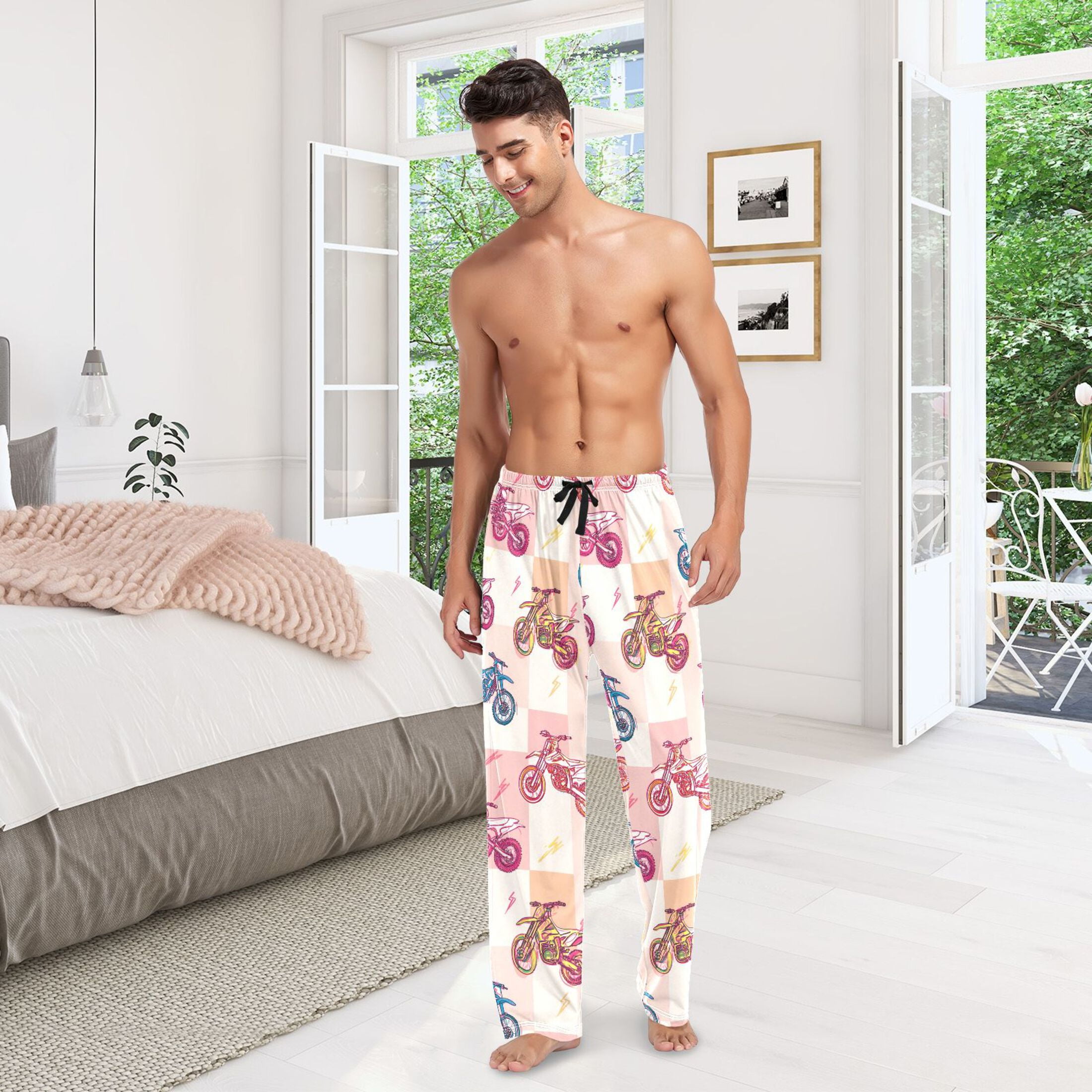 MNSRUU Men's Motocross Pajama Pants Cotton Loose Fit Sleepwear with Pockets (Multicolor, XL) 12h4b