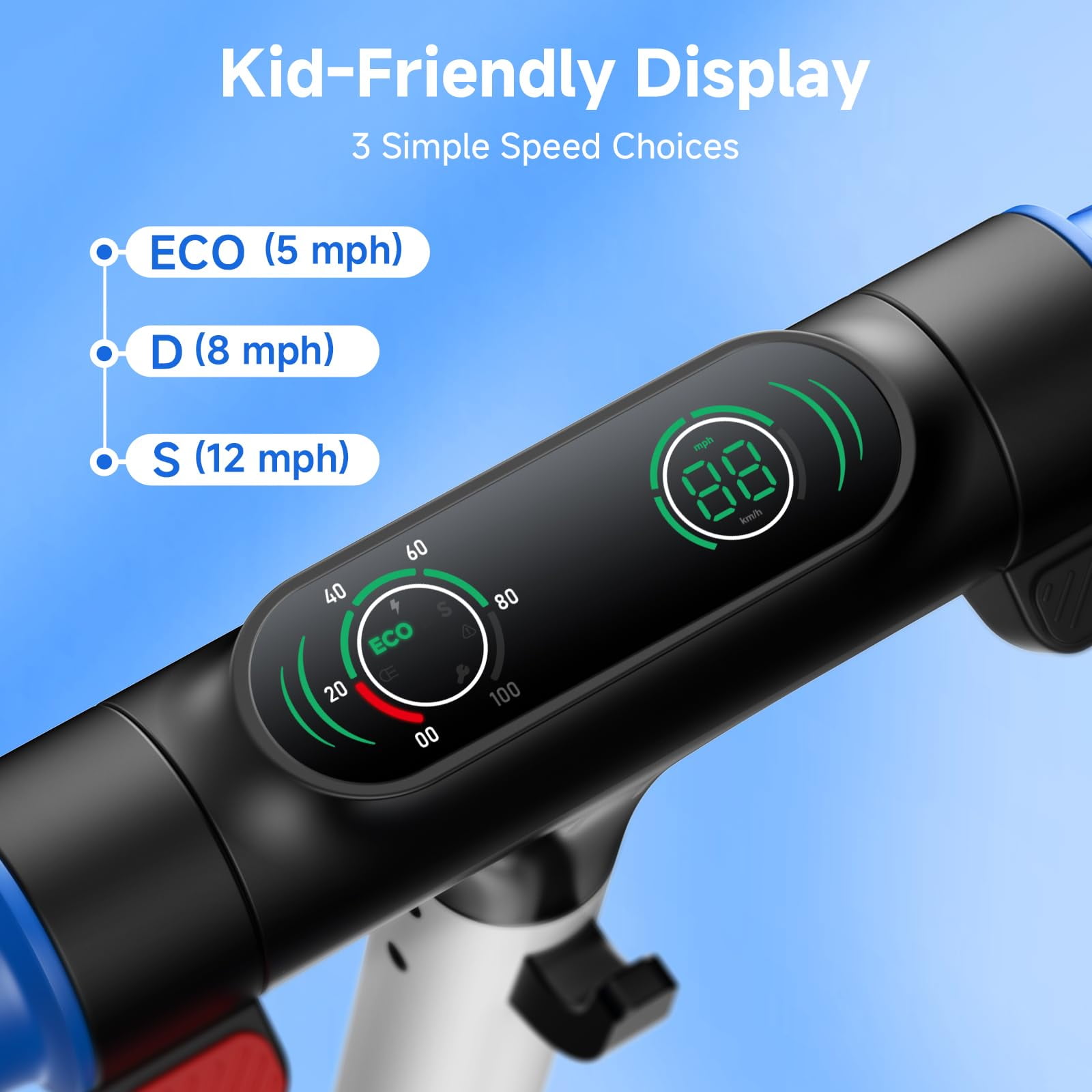 Rolldustry Electric Scooter for Kids with 200W Motor, 3 Speed Settings, LED Display, and Colorful Lights (Blue, 15.2 lbs) 5ge3y
