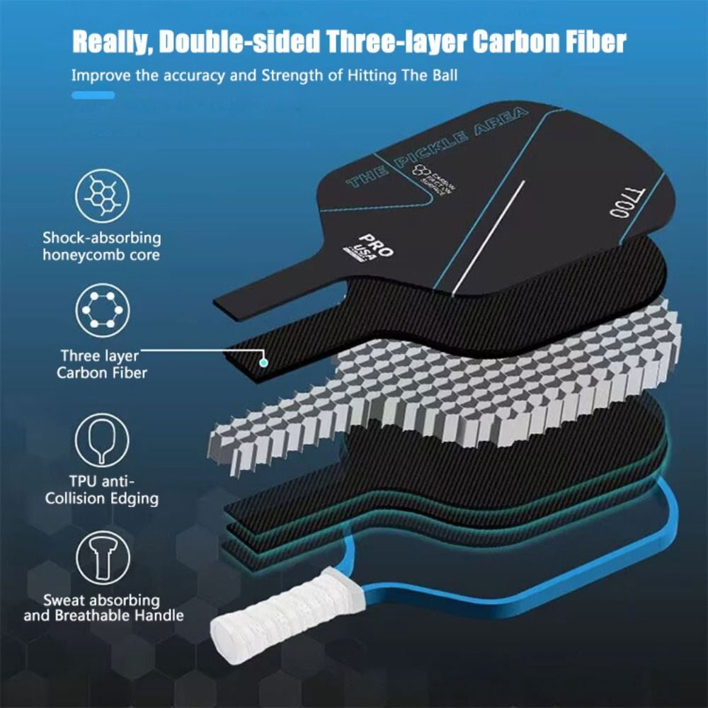 T700 Pickleball Paddle Carbon Fiber Professional Racket with Textured Surface (Black, 16.34 in x 7.48 in) l123p