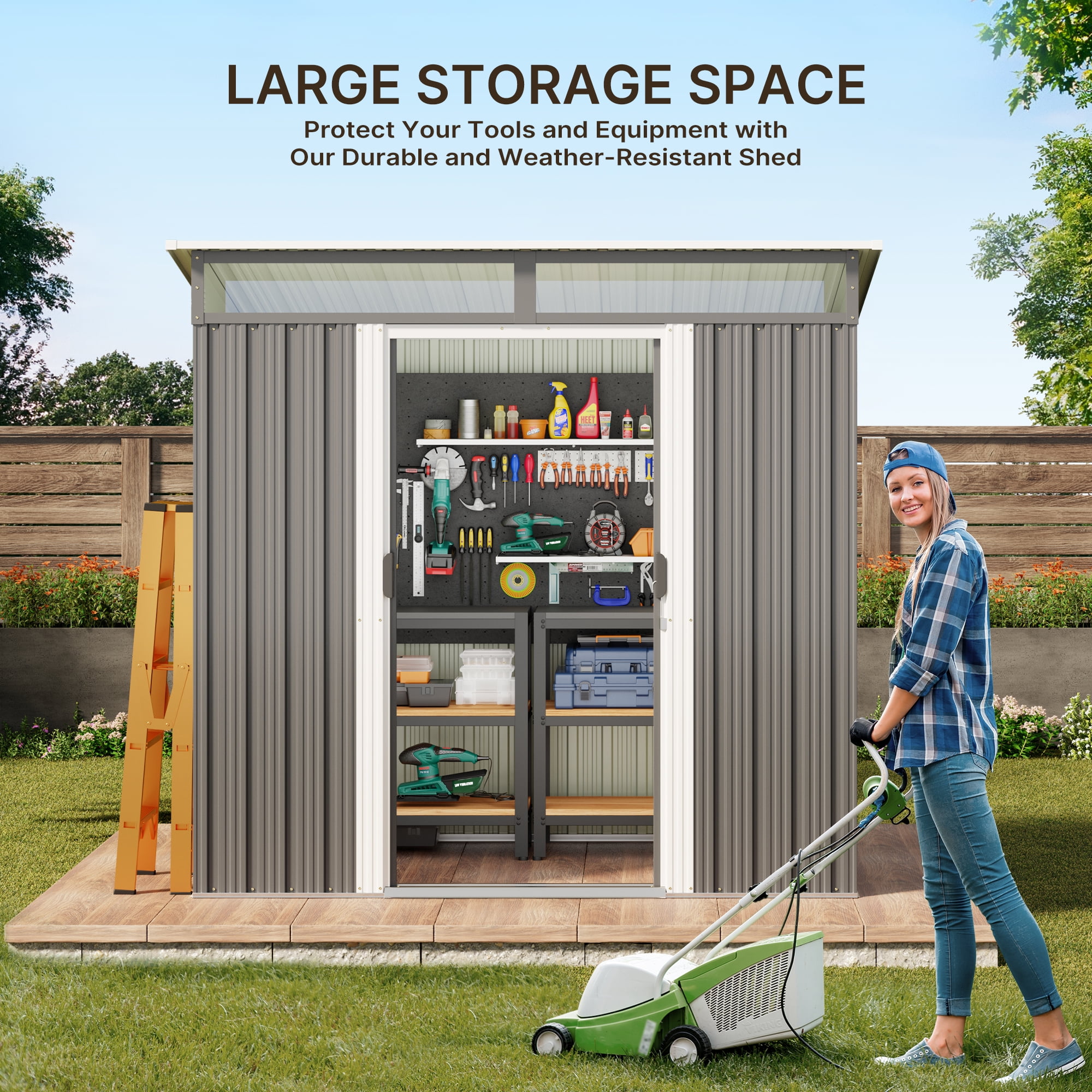 Aiho 6x4 ft Outdoor Storage Shed, Weather-Resistant Garden Tool House with Sliding Doors (Gray, 42.9 in x 76.8 in x 77.2 in) mhtc2