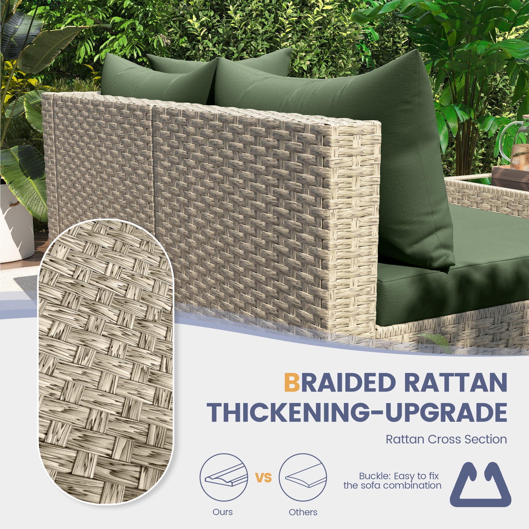 UDPATIO 9-Piece Outdoor Wicker Patio Furniture Set with Cushions, Weather-Resistant Conversation Set for Backyard and Garden (Green) y8tz6