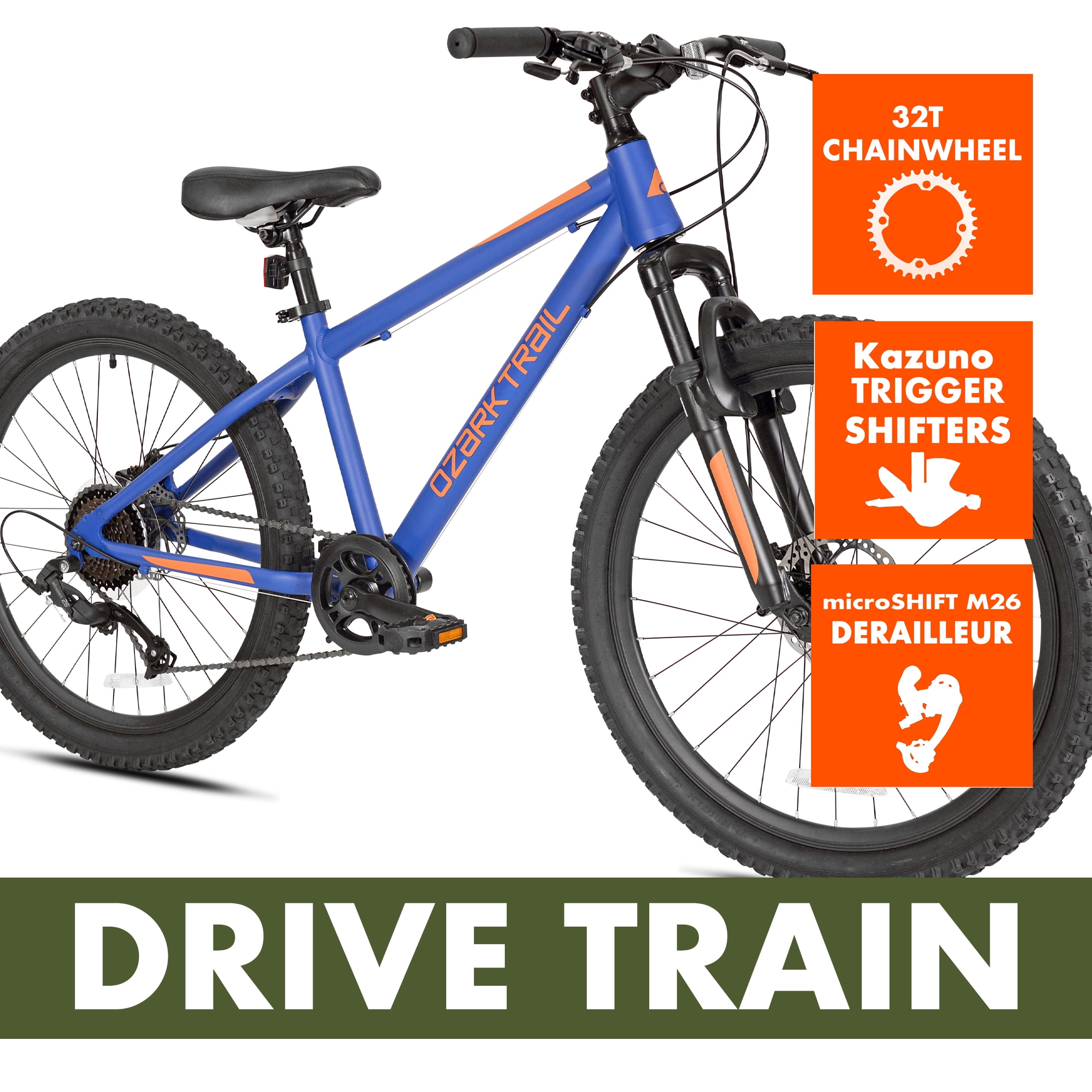 Ozark Trail 24 in M.1 Mountain Bicycle, 8 Speed, Lightweight Aluminum Frame, Front Suspension (Blue, 24 in) 6cyzi